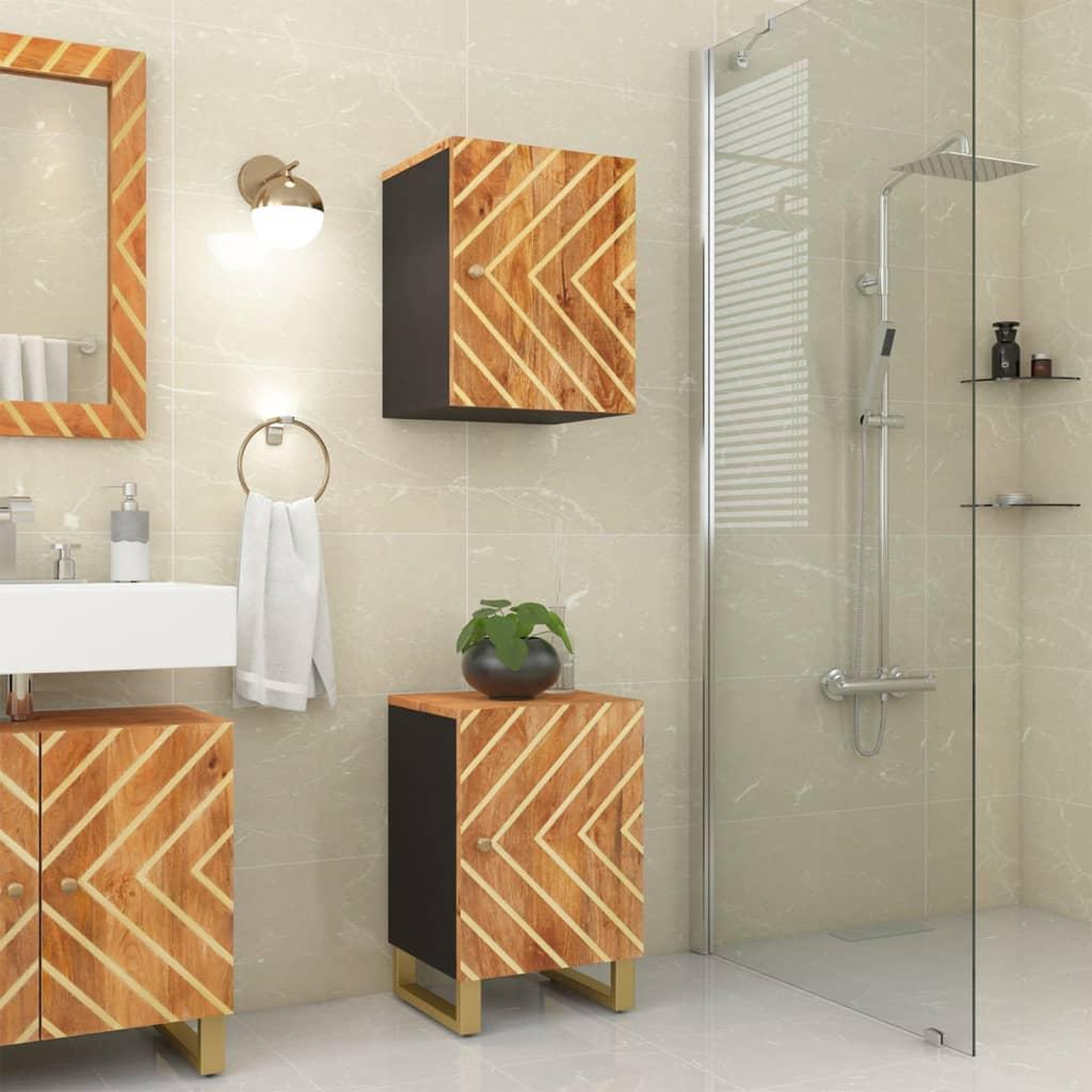 Voir la diapositive 2 : VIDAXL Armoire bain marron et noir 38x33,5x58 cm bois massif manguier