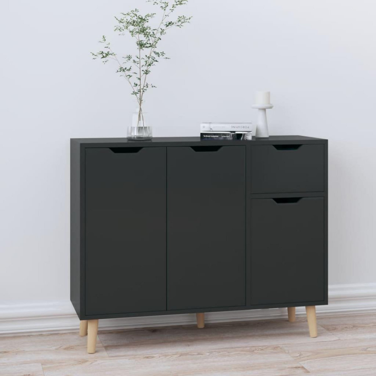 VIDAXL Buffet noir brillant 90x30x72 cm bois d'ingenierie