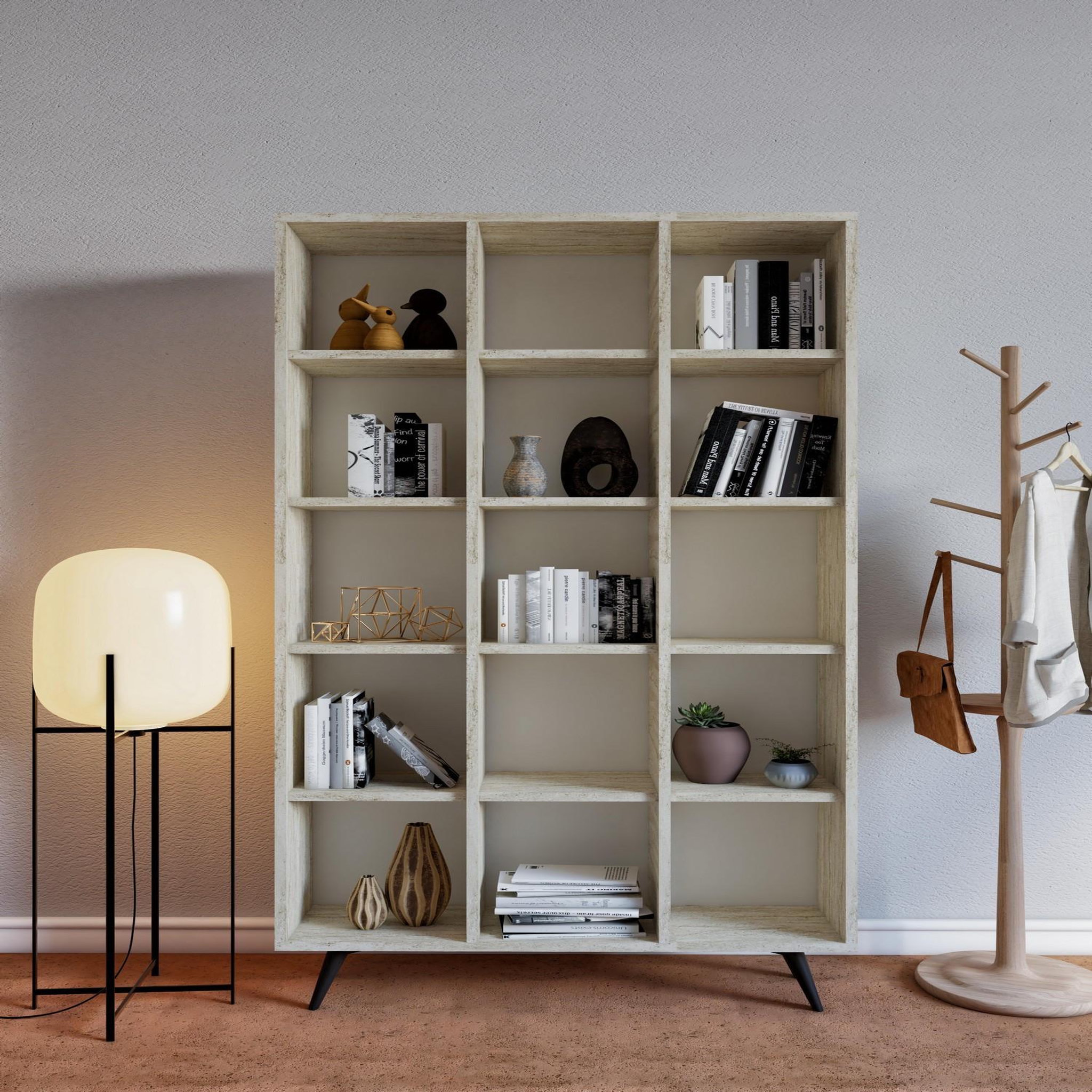Voir la diapositive 2 : Habitat et Jardin Bibliothèque en bois  Zipa  100 x 25 x 184 cm - Travertin
