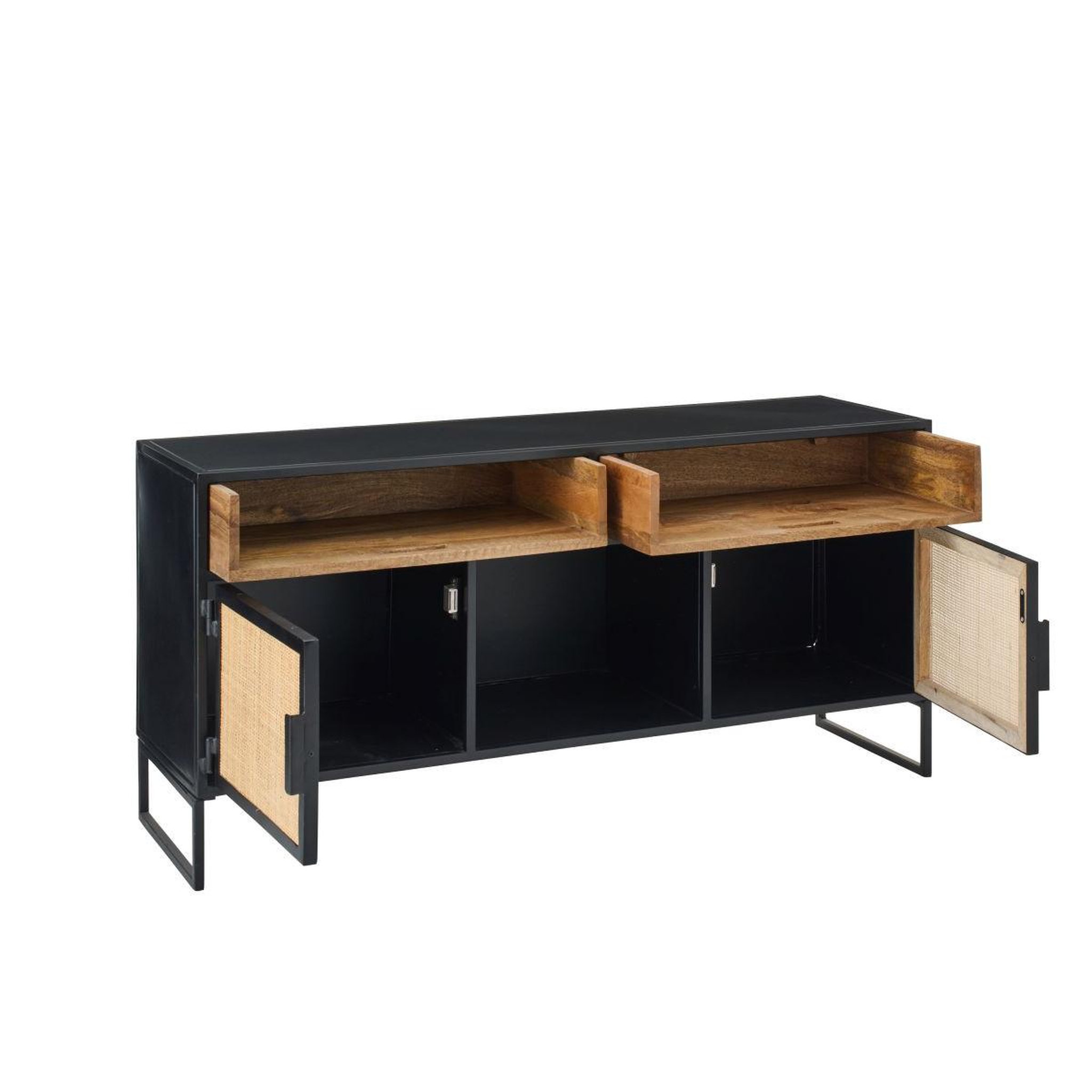 Voir la diapositive 5 : J-LINE Meuble tv 2 portes  rickey  122cm noir & naturel