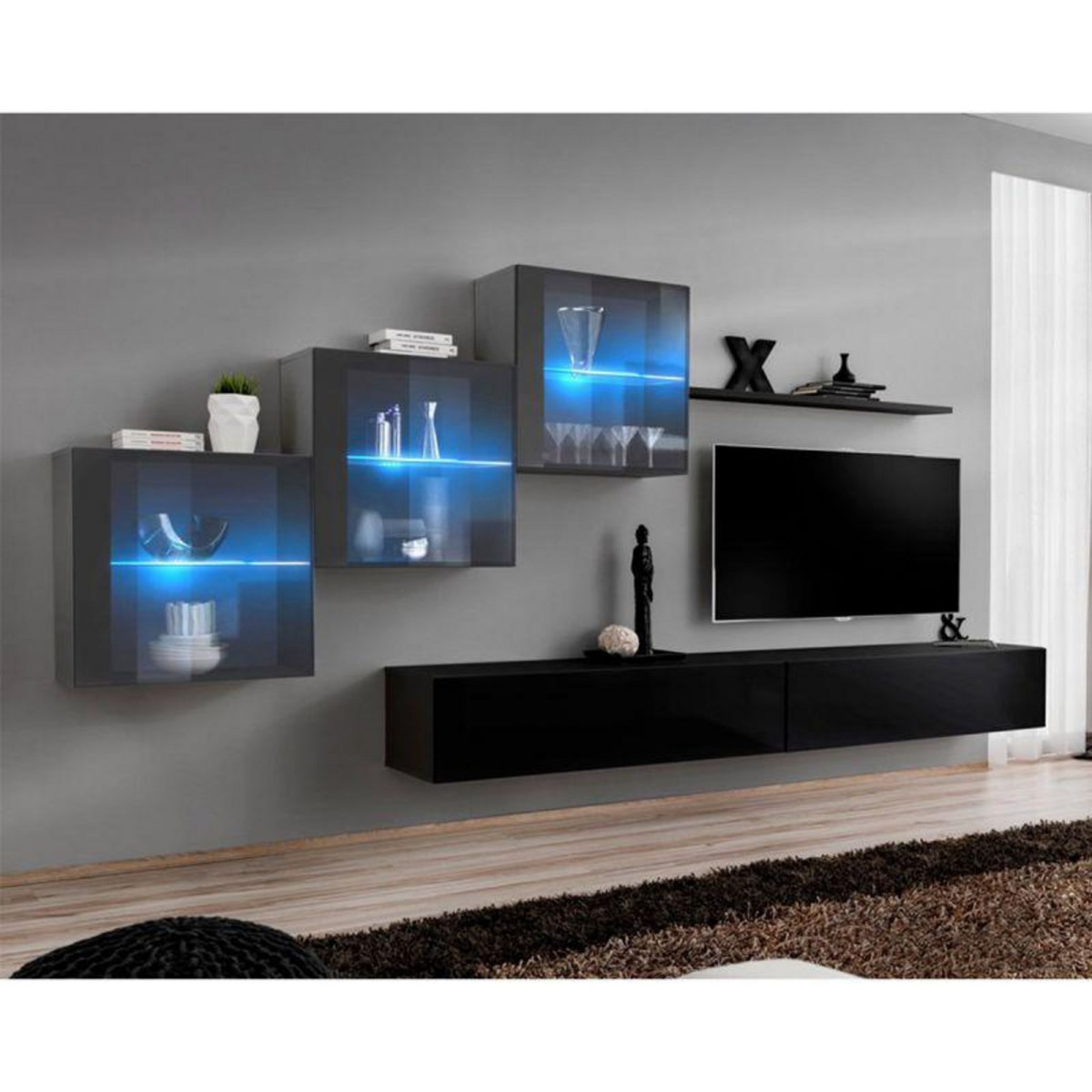 Paris Prix Meuble TV Mural Design  Switch XX  330cm Noir & Gris