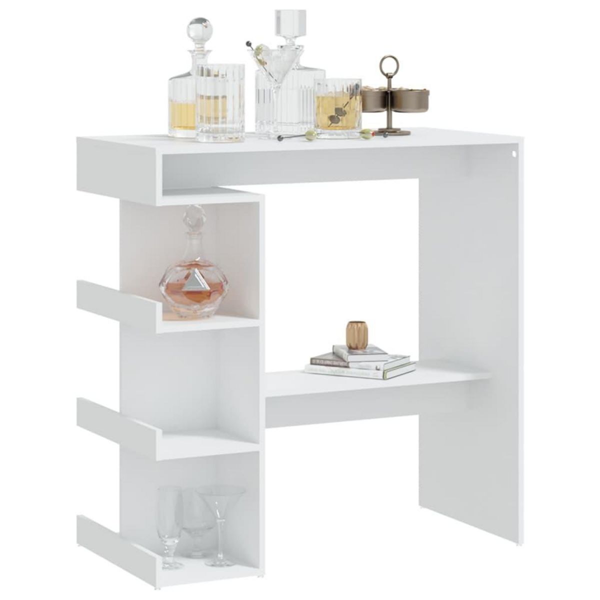 VIDAXL Table de bar avec etagere de rangement Blanc Bois d'ingenierie