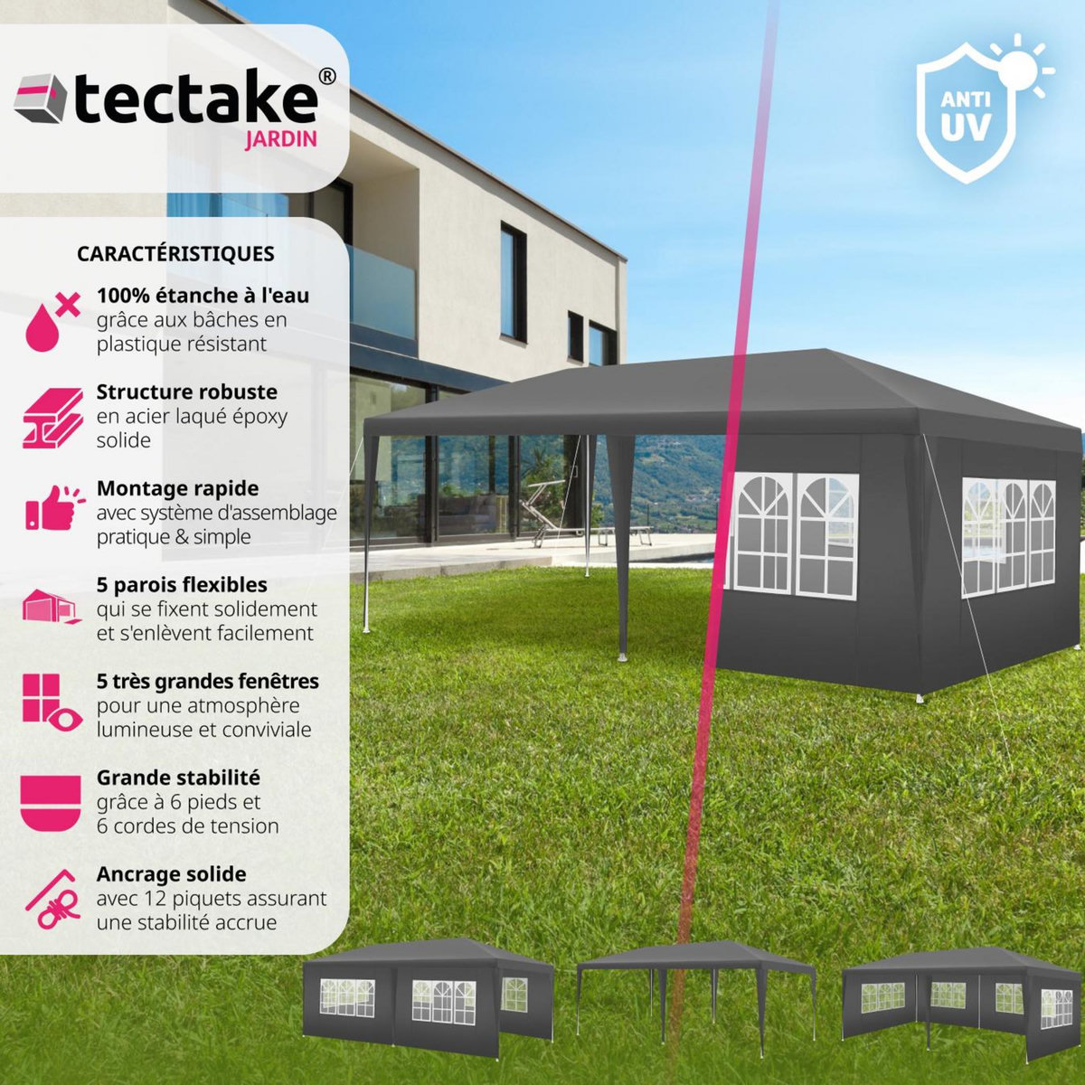 tectake Tonnelle Vivara 6 x 3 m avec 5 éléments latéraux
