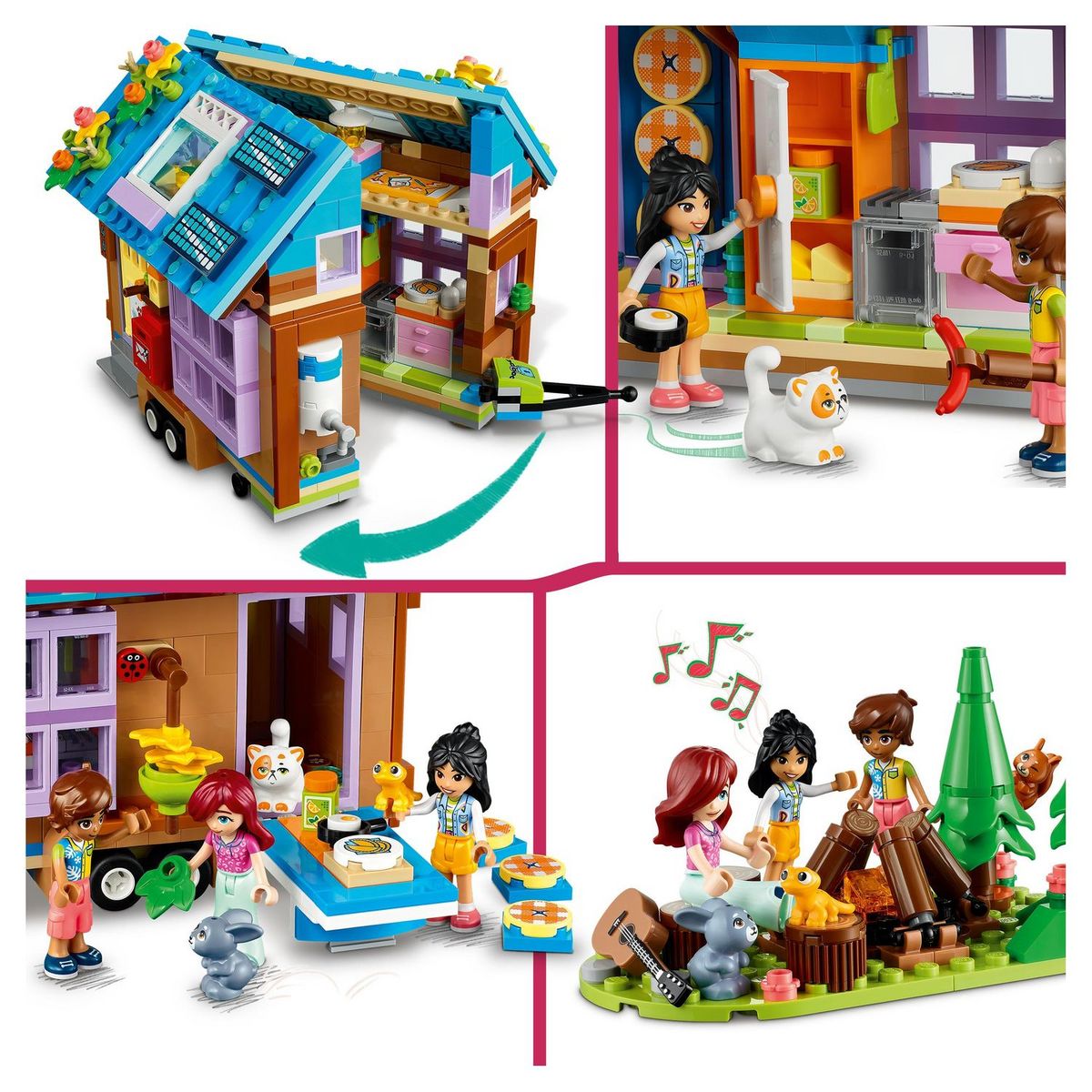 LEGO Friends 41735 La mini maison mobile, Jeu Camping en Forêt avec Voiture Jouet, Mini-Poupées Leo & Liann