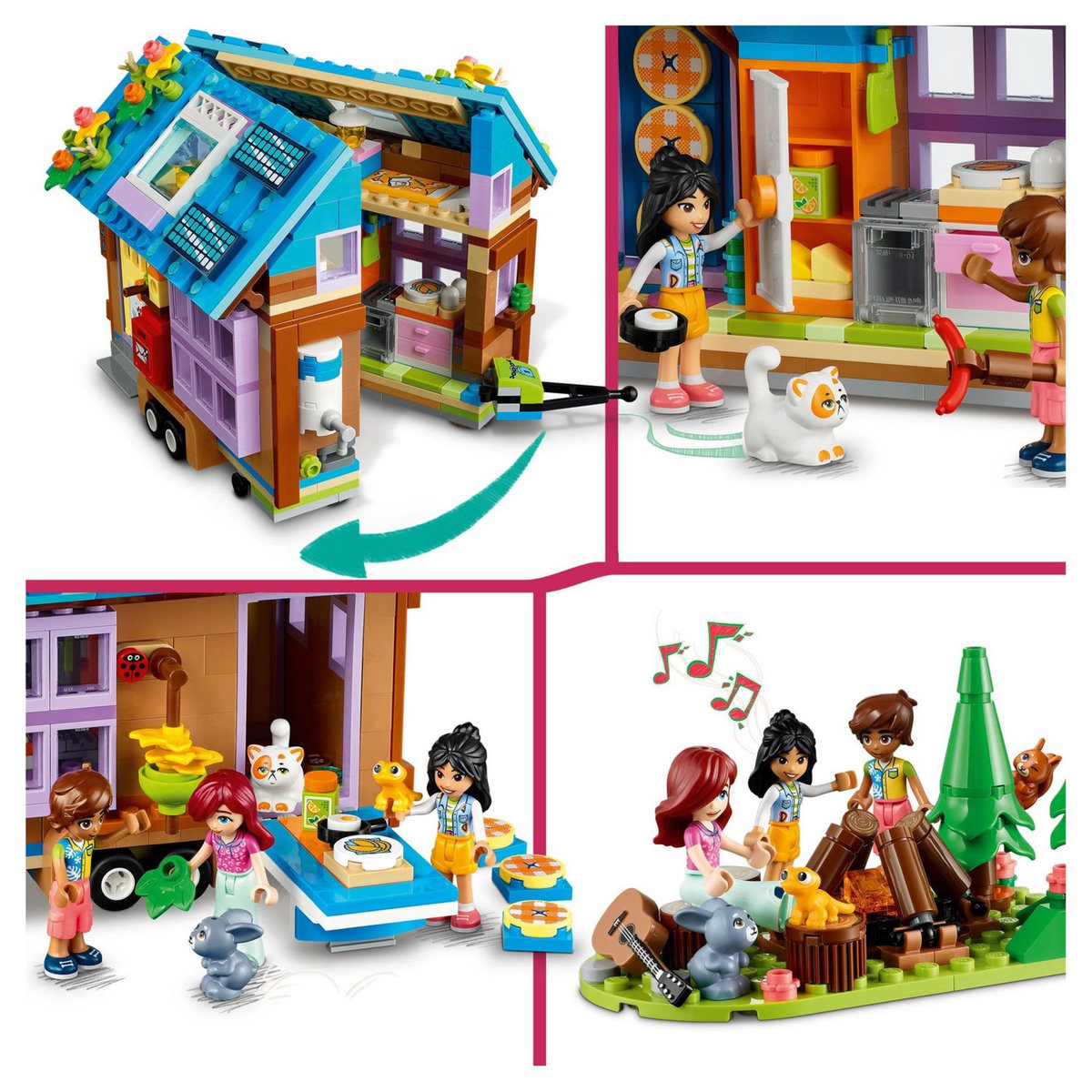 LEGO Friends 41735 La mini maison mobile, Jeu Camping en Forêt avec Voiture Jouet, Mini-Poupées Leo & Liann
