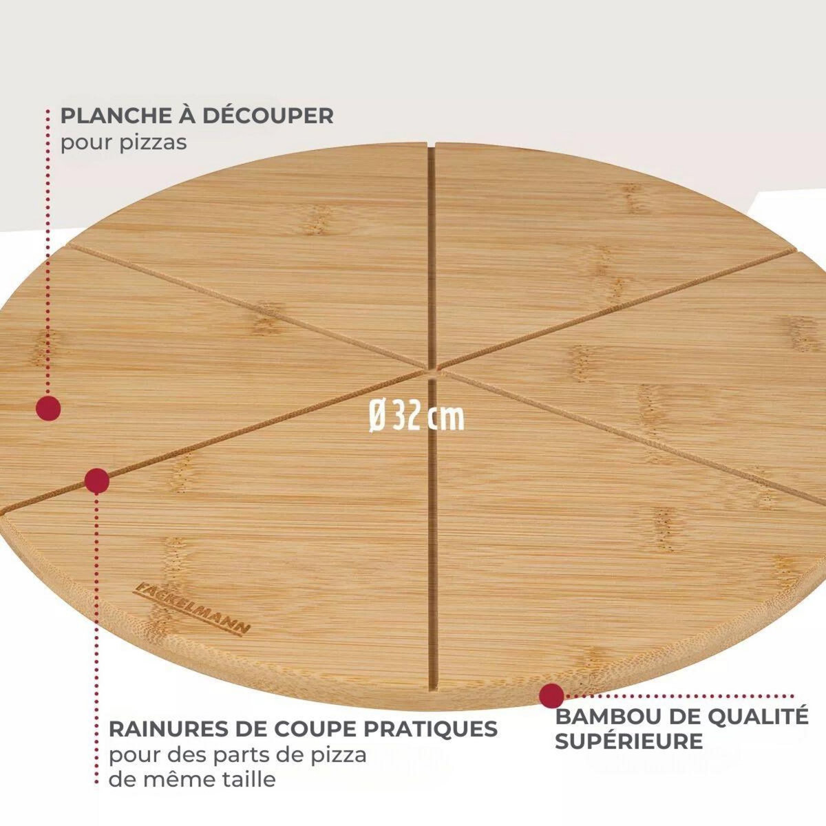 Fackelmann Ensemble de 2 Planches à pizza avec rainures de coupe, Ø 32 cm