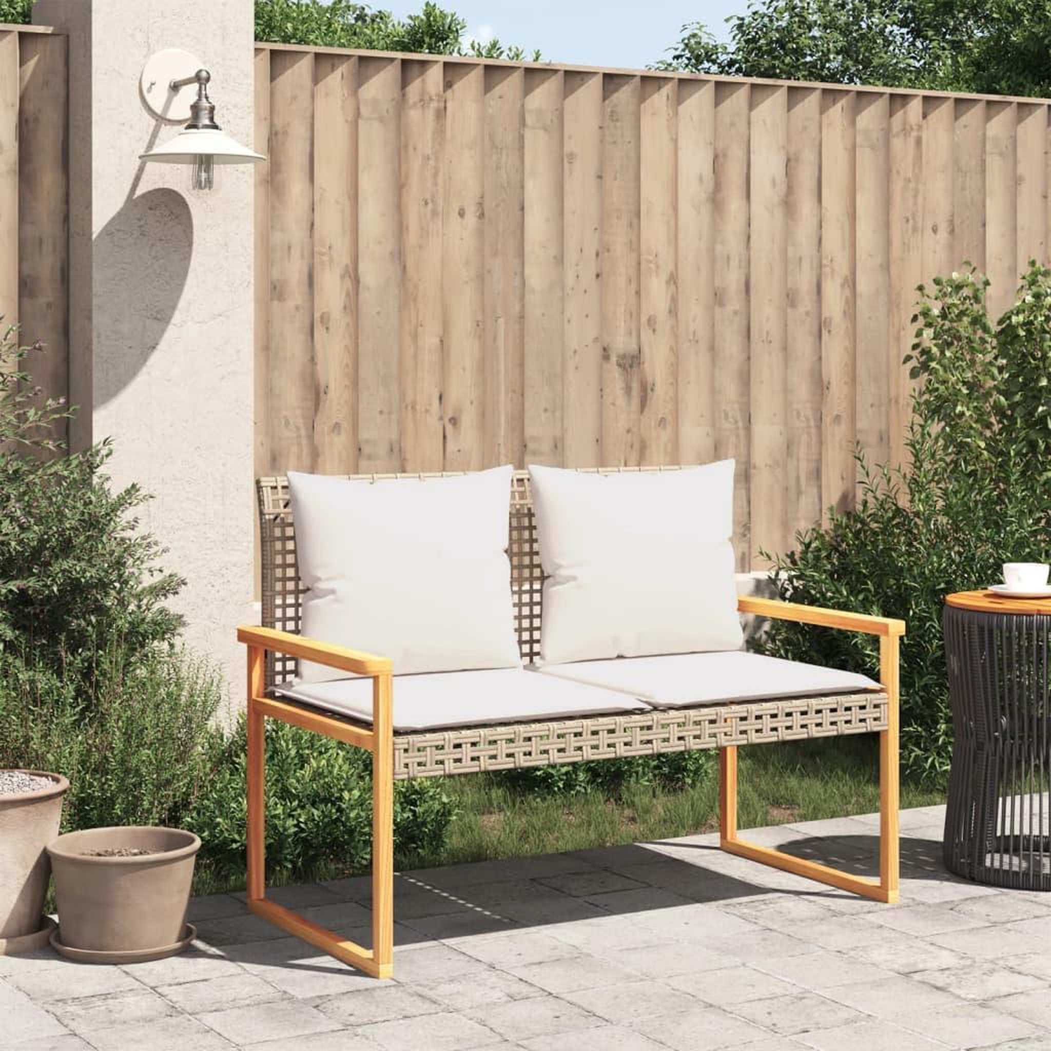 Voir la diapositive 3 : VIDAXL Banc de jardin avec coussin melange beige resine tressee acacia