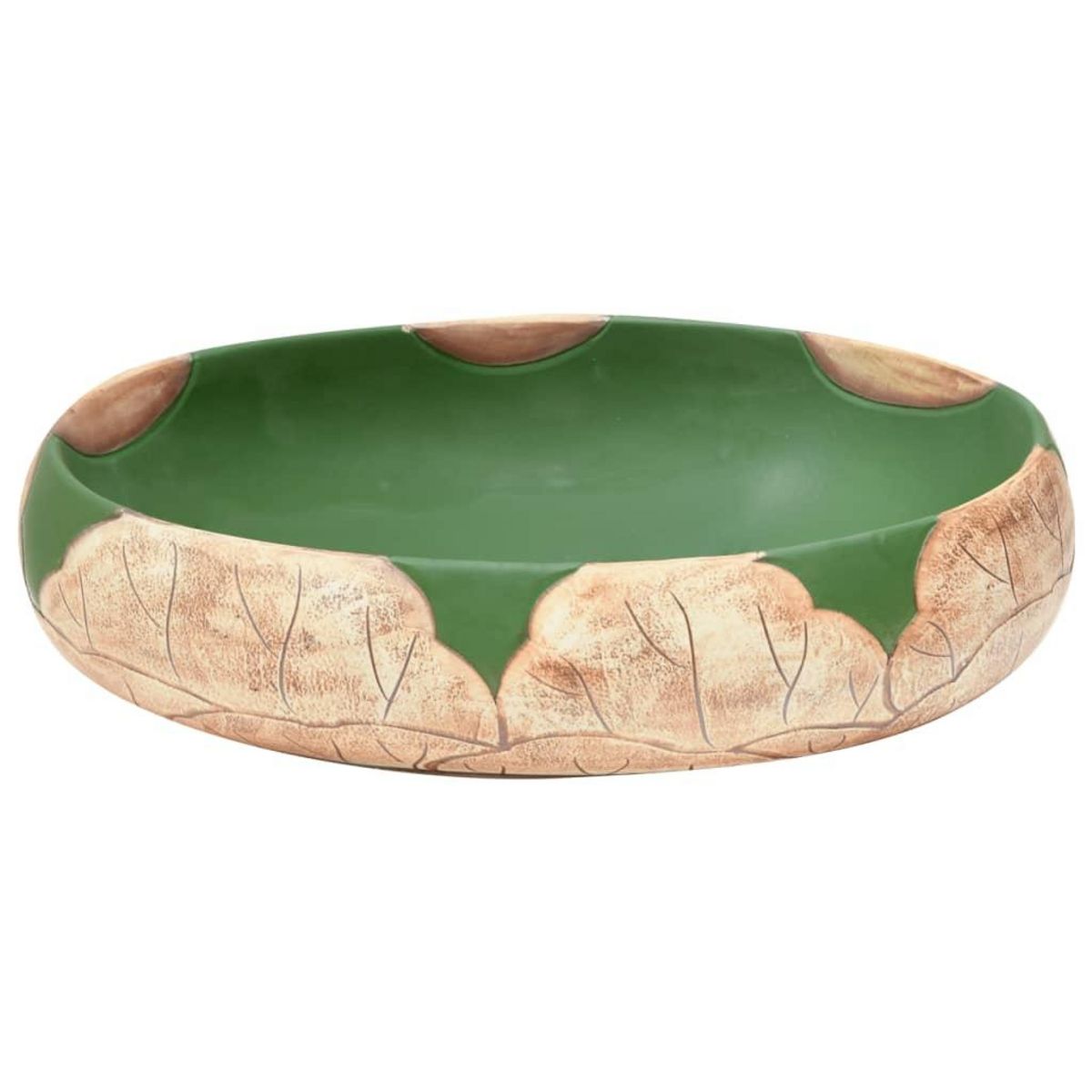VIDAXL Vasque a poser vert et marron ovale 59x40x15 cm ceramique