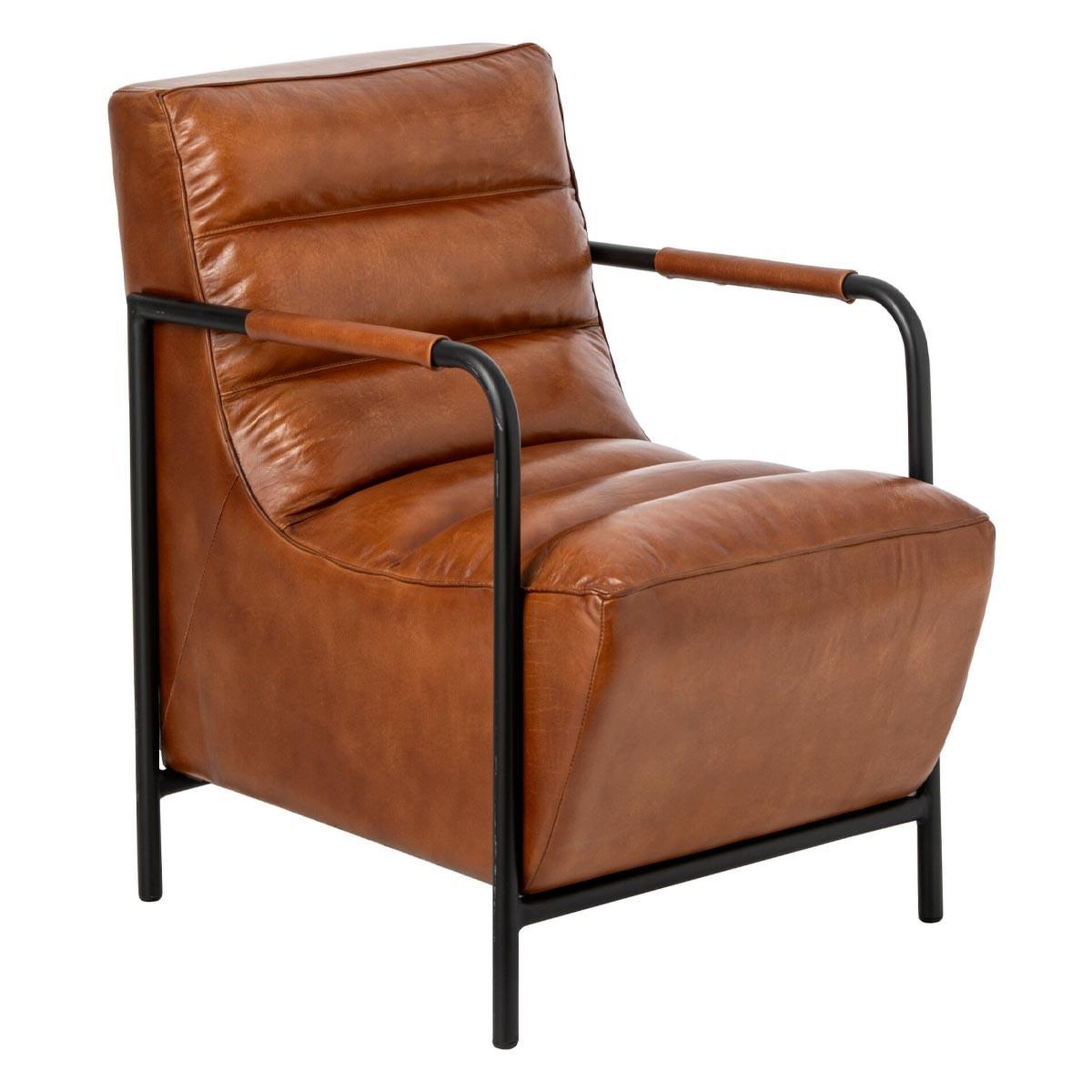 J-LINE Fauteuil design en cuir  austin  83cm camel