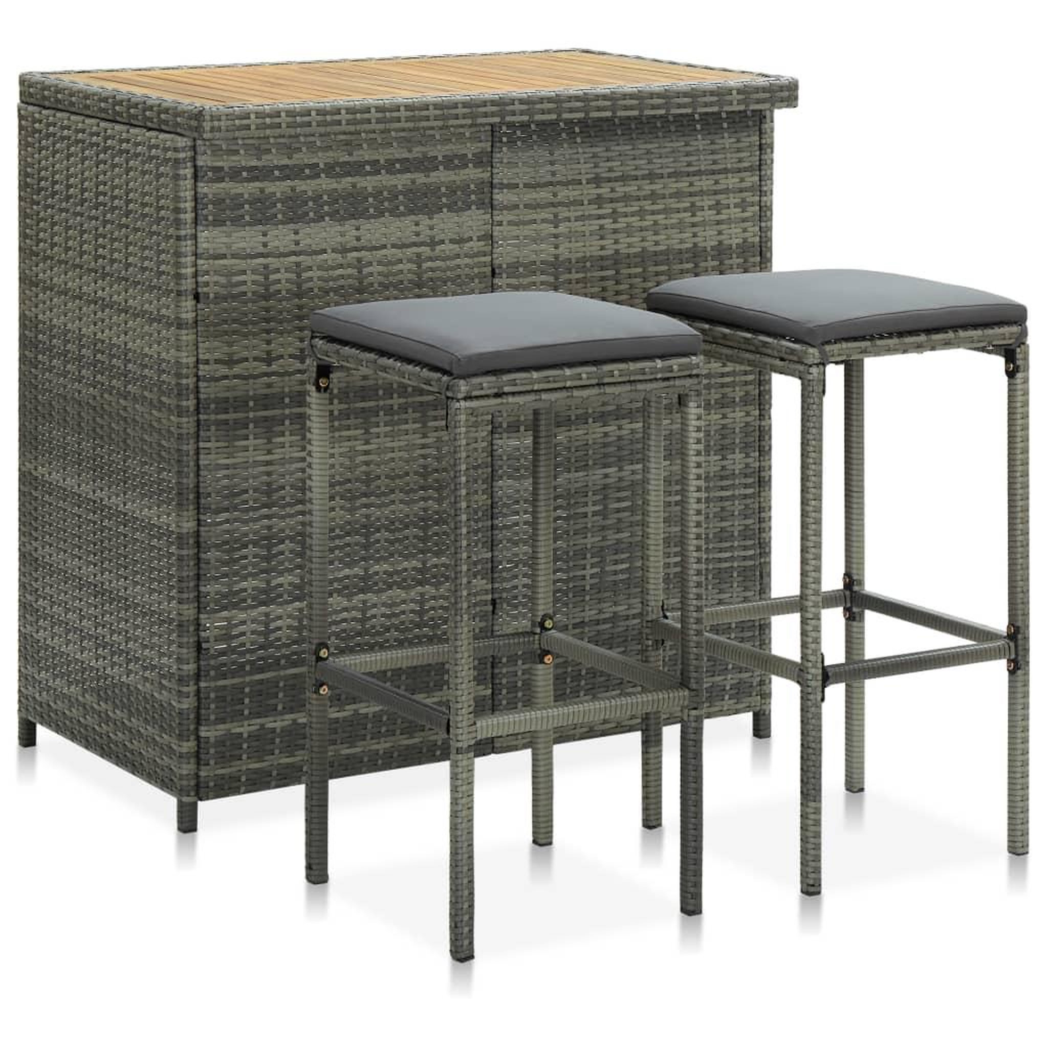 Voir la diapositive 1 : VIDAXL Ensemble de bar 3 pcs Resine tressee Gris