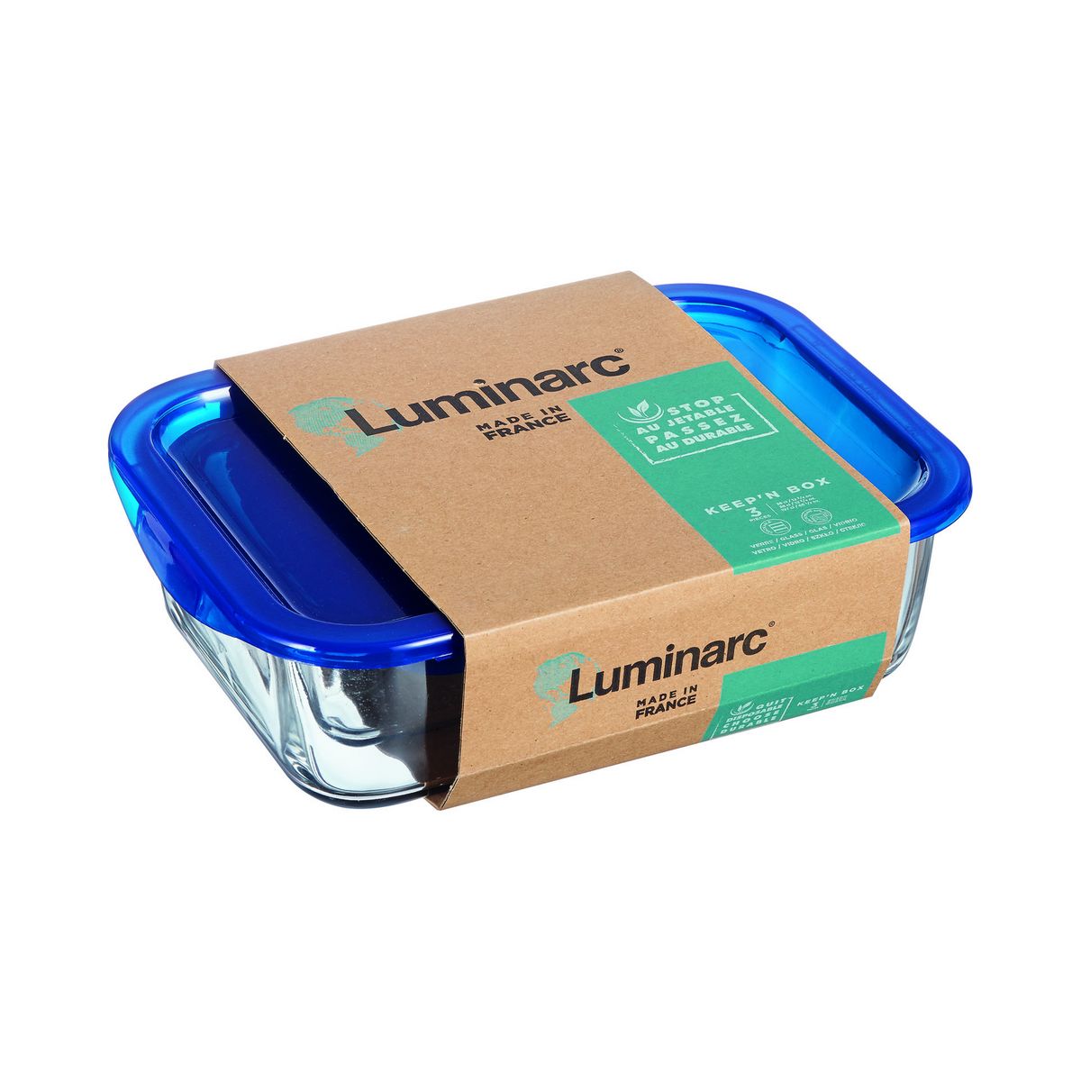 LUMINARC Lot de 3 boîtes en verre avec couvercle bleu foncé