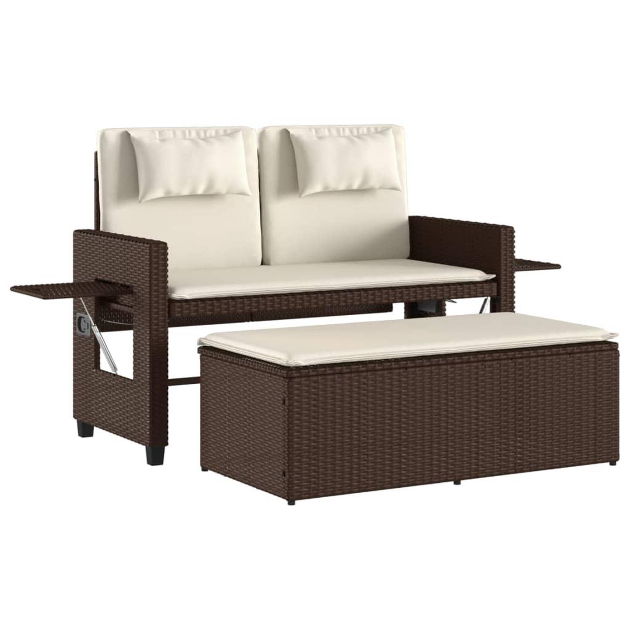 Voir la diapositive 2 : VIDAXL Banc inclinable de jardin avec coussins marron resine tressee