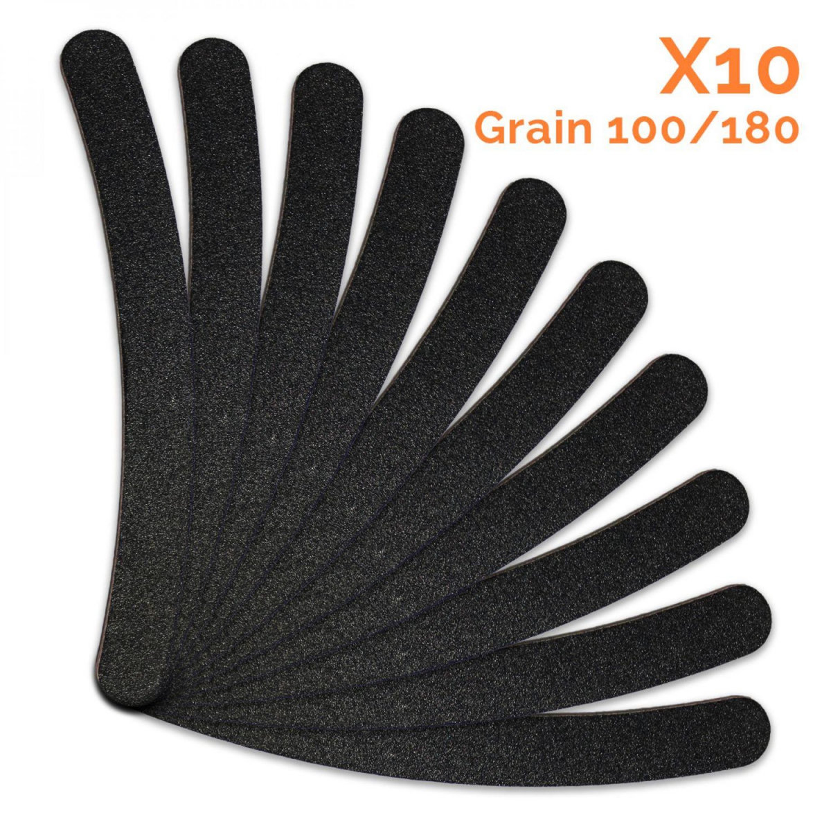 VIVEZEN Lot de 10 limes à ongles banane premium - Grain 100/180 - Noir