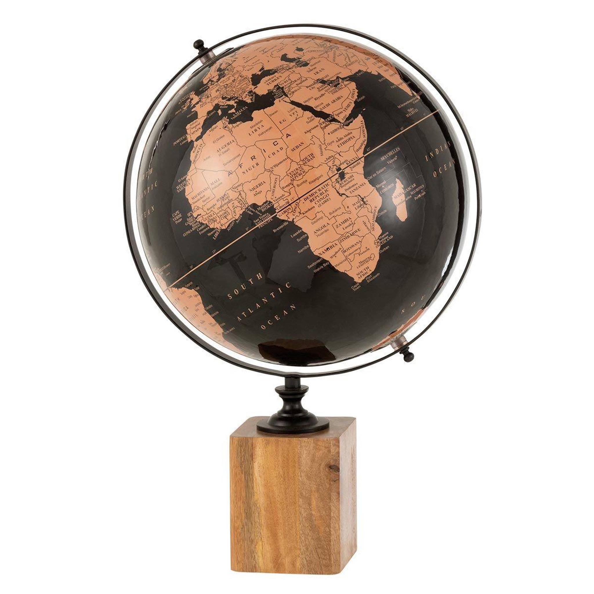J-LINE Globe sur pied  mappemonde  48cm noir & marron
