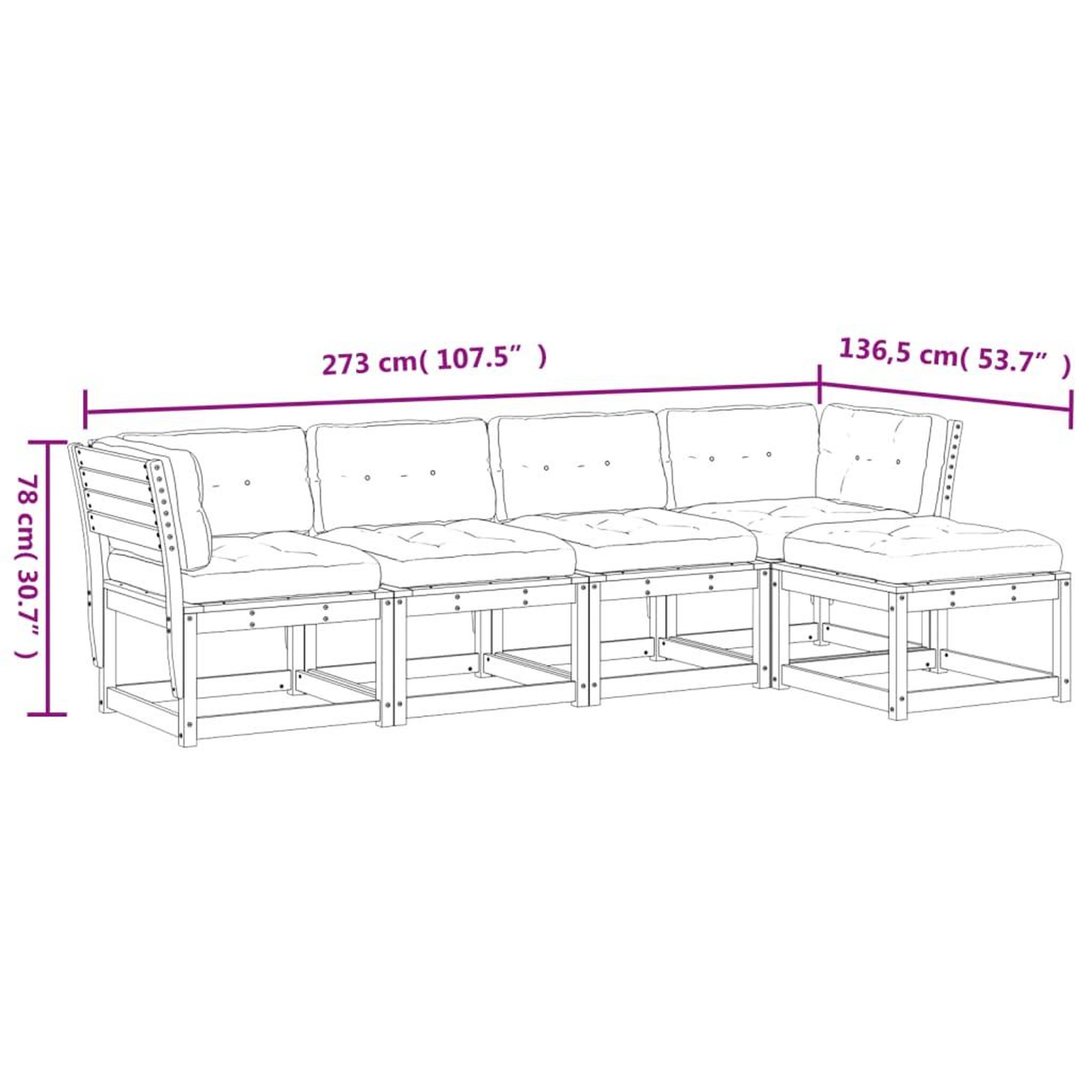 Voir la diapositive 6 : VIDAXL Salon de jardin 5 pcs avec coussins cire marron bois pin massif