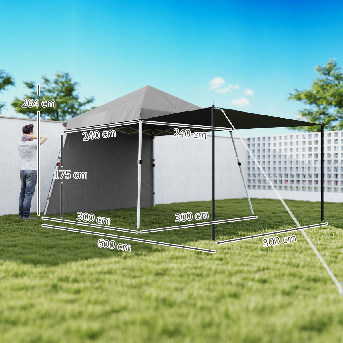 OUTSUNNY Tonnelle barnum pop up automatique extensible max. 6x3m hauteur réglable sac transport inclus gris