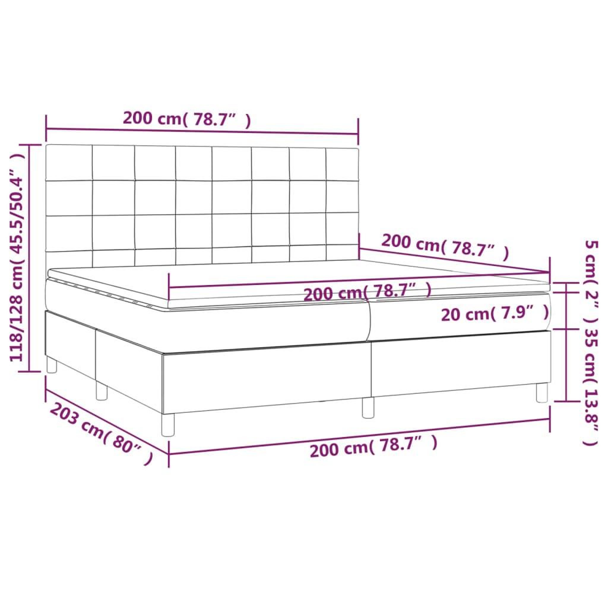 Voir la diapositive 6 : VIDAXL Sommier a lattes de lit et matelas Gris clair 200x200cm Velours