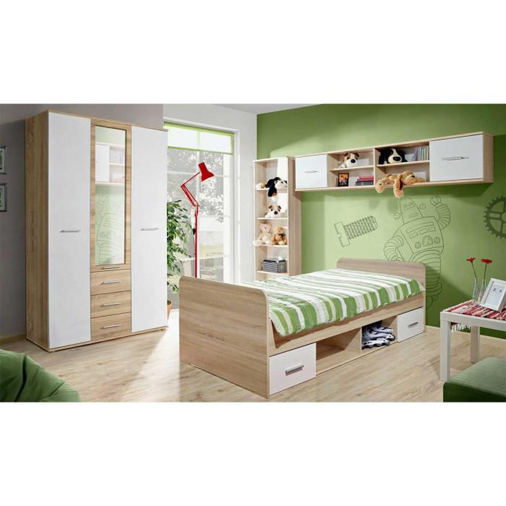 Voir la diapositive 4 : Paris Prix Armoire 2 portes  dino  191cm blanc & chêne