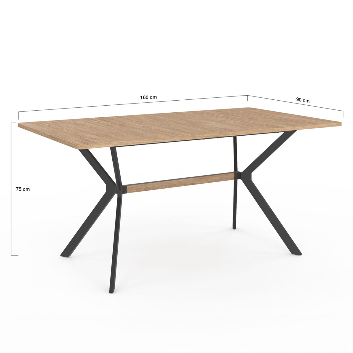 ID MARKET Table à manger rectangle LOUISON 8 personnes bois et noir design industriel 160 cm