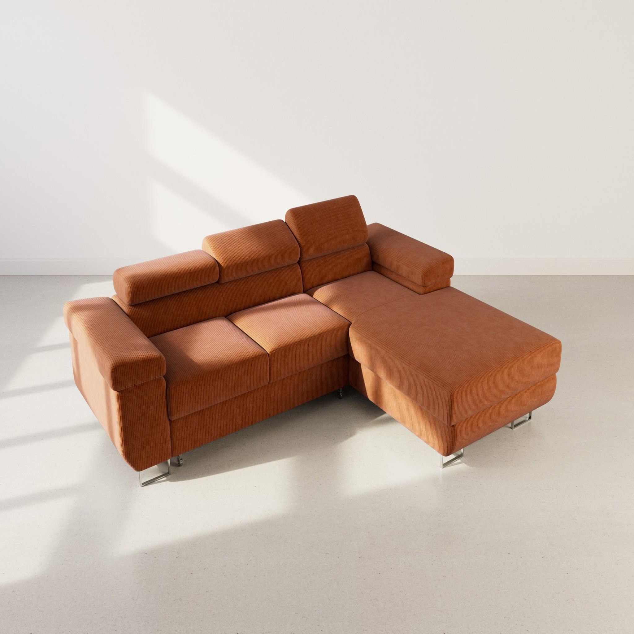 Voir la diapositive 6 : BEST MOBILIER Pablo - canapé d'angle droit - 6 places - convertible avec coffre et têtières réglables - en velours côtelé