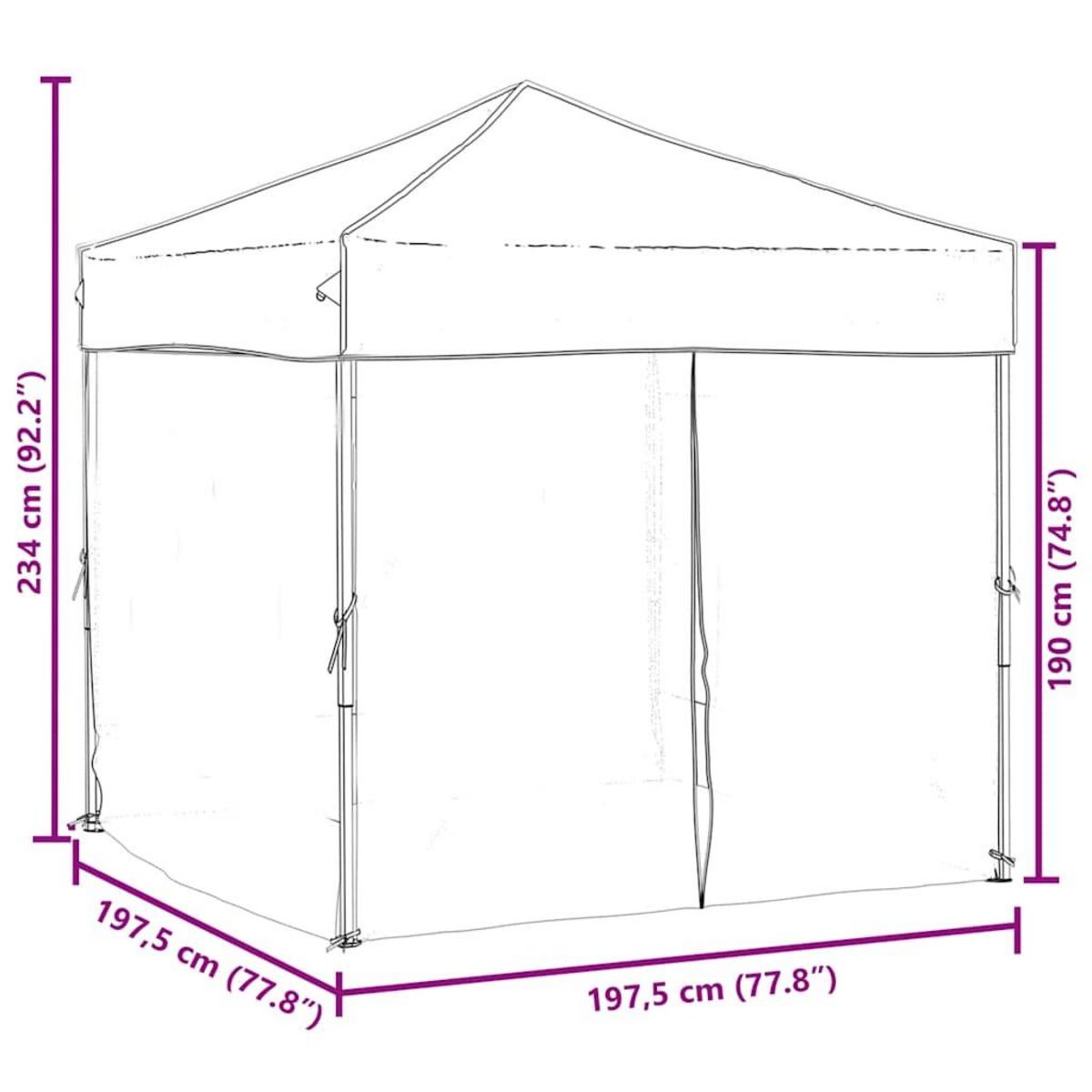 VIDAXL Tente de reception pliable avec parois Noir 2x2 m