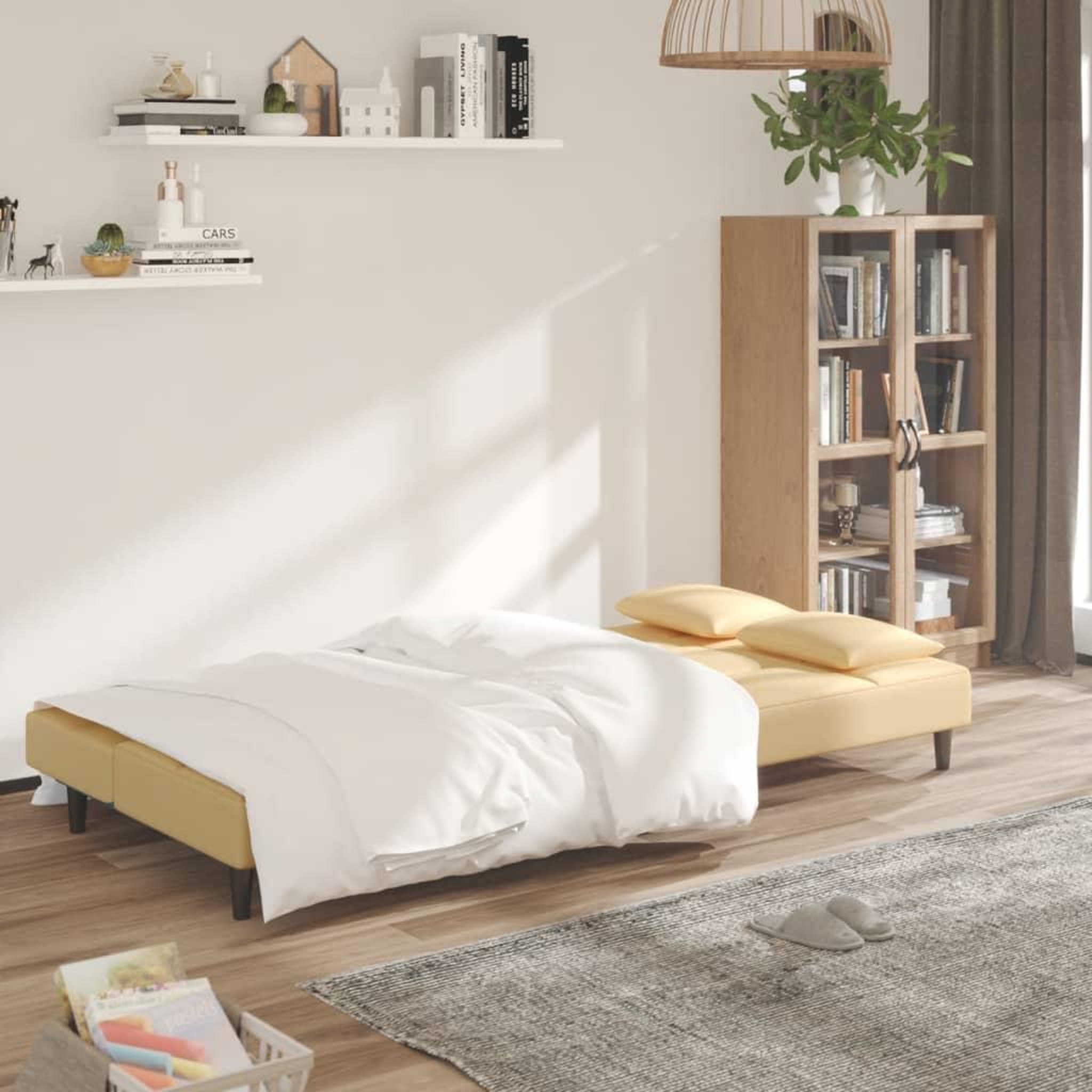 Voir la diapositive 3 : VIDAXL Canape-lit a 2 places avec deux oreillers creme velours