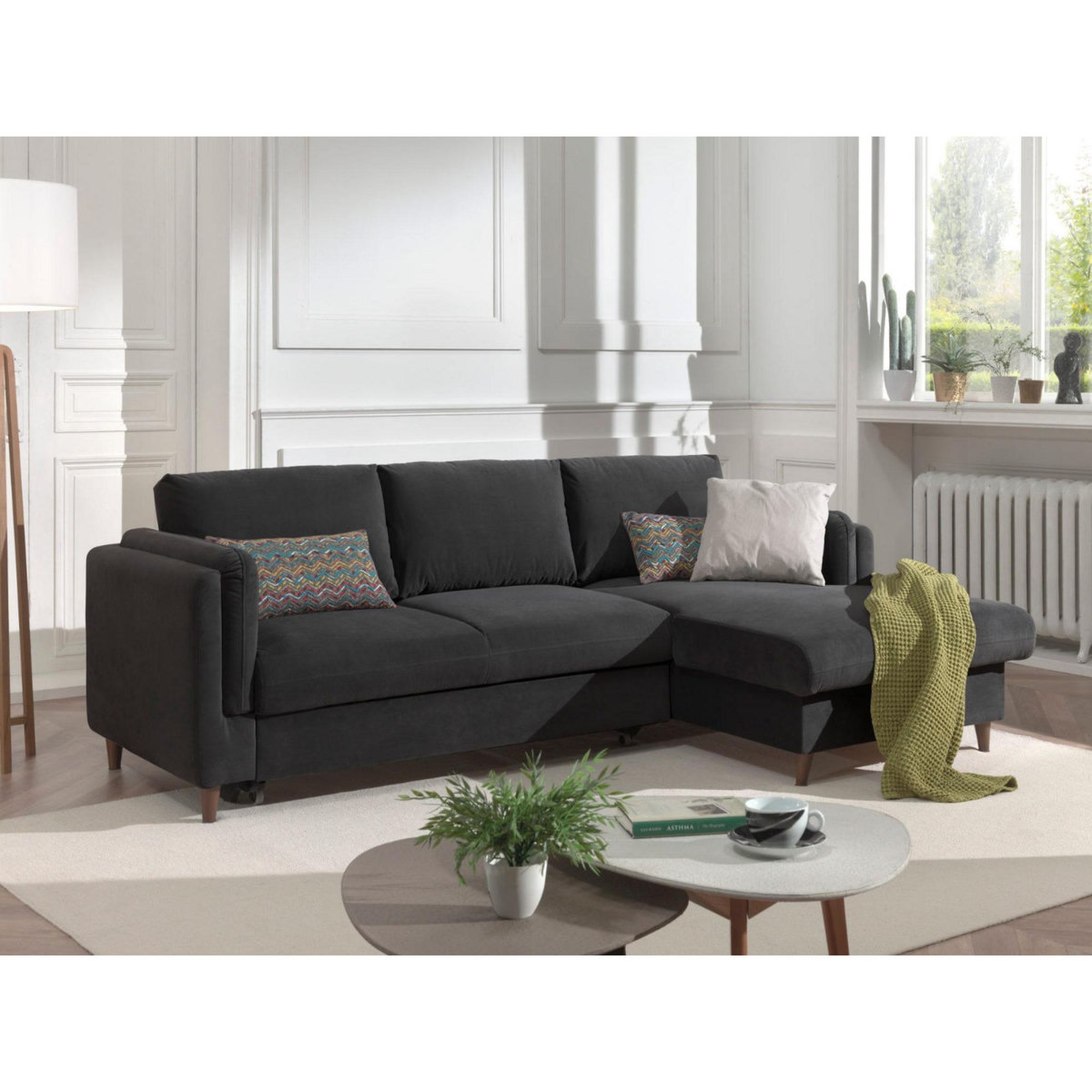 LISA DESIGN Brooke - canapé d'angle droit - convertible avec coffre - 4 places - en velours