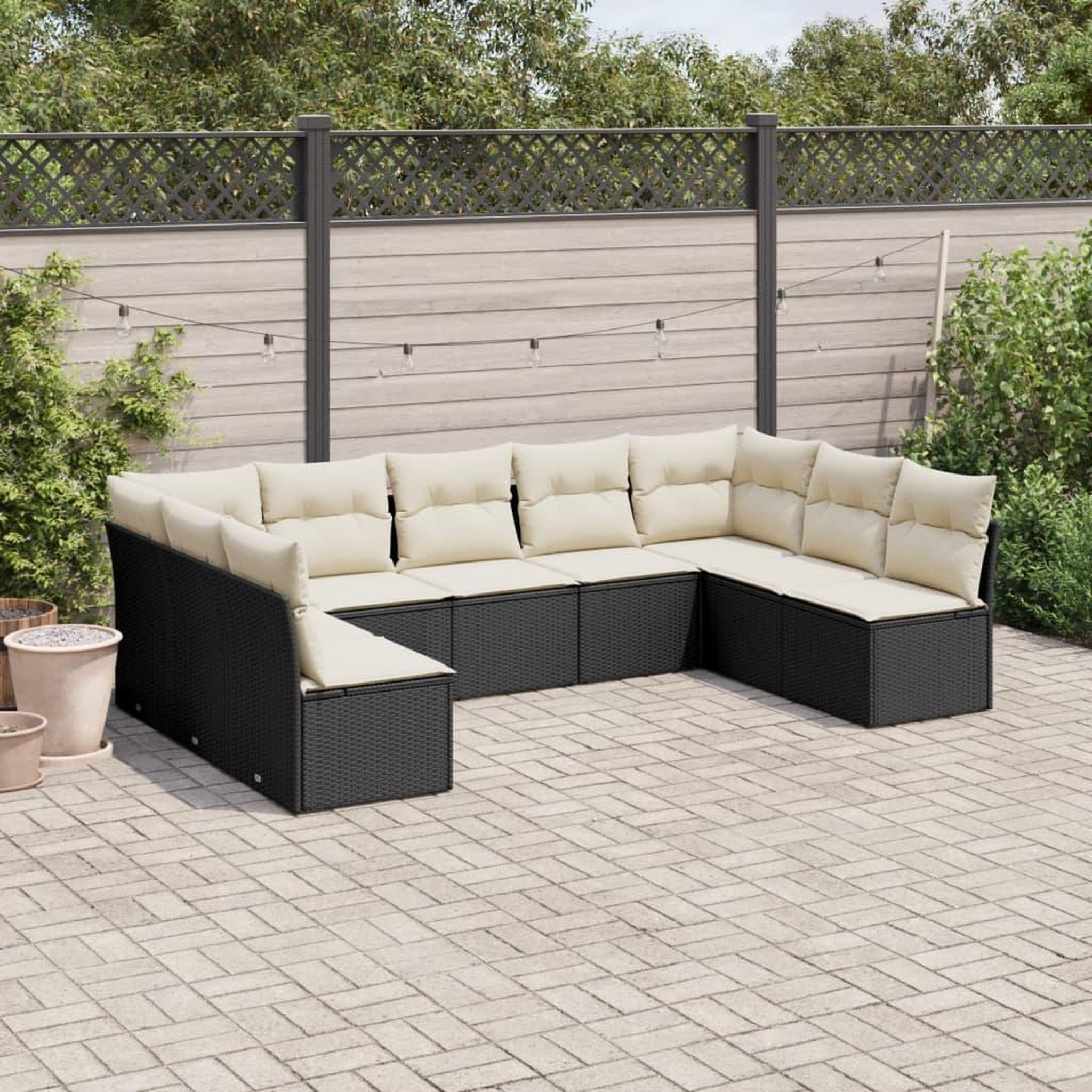 VIDAXL Salon de jardin 9 pcs avec coussins noir resine tressee