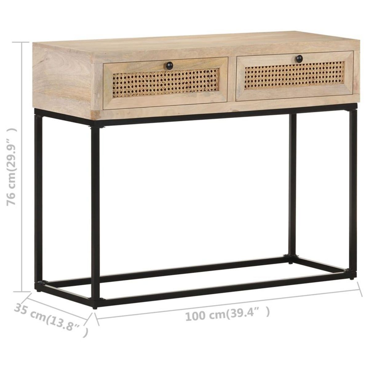 VIDAXL Table console 100x35x76 cm Bois de manguier et canne naturelle
