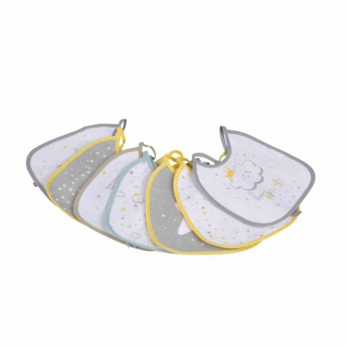 Paris Prix Lot de 7 Bavoirs Semainier  Ciel  17cm Gris