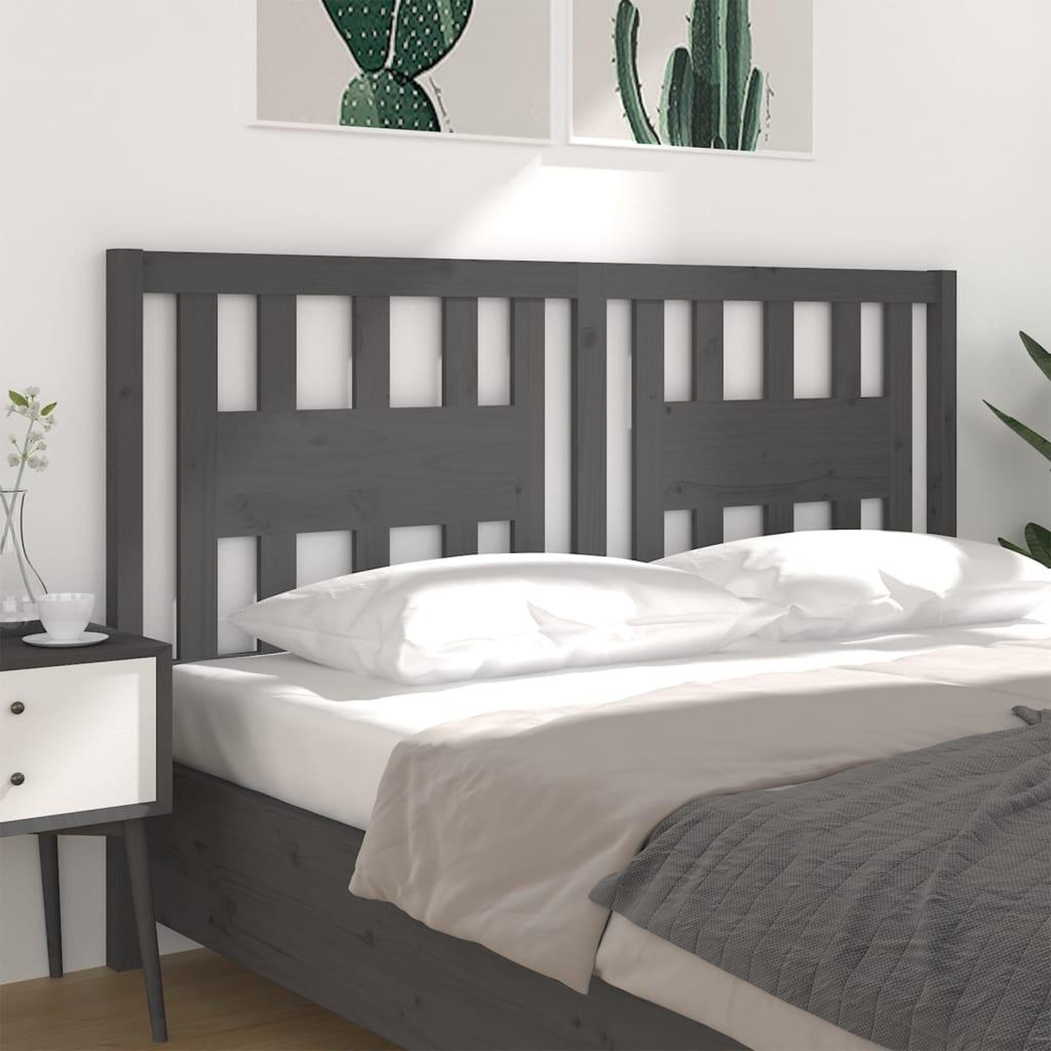 Voir la diapositive 4 : VIDAXL Tete de lit Gris 166x4x100 cm Bois massif de pin