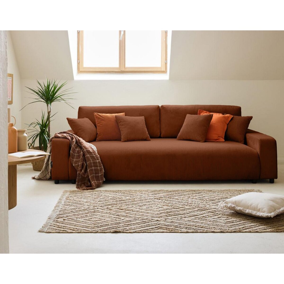 LISA DESIGN Pivoine - canapé droit 3 places - convertible avec coffre - en velours côtelé