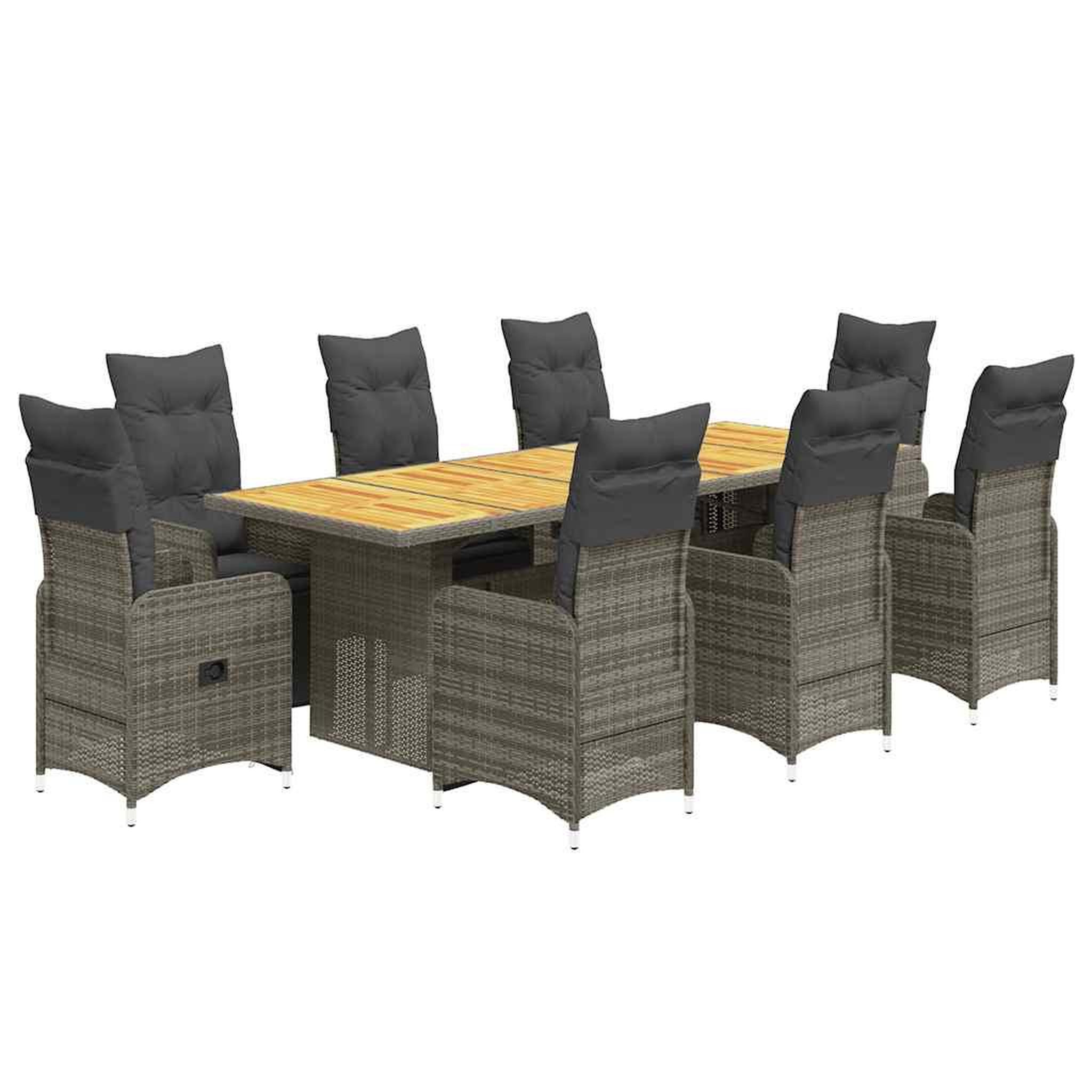 Voir la diapositive 2 : VIDAXL Ensemble de bistro de jardin 9 pcs coussins gris poly rotin