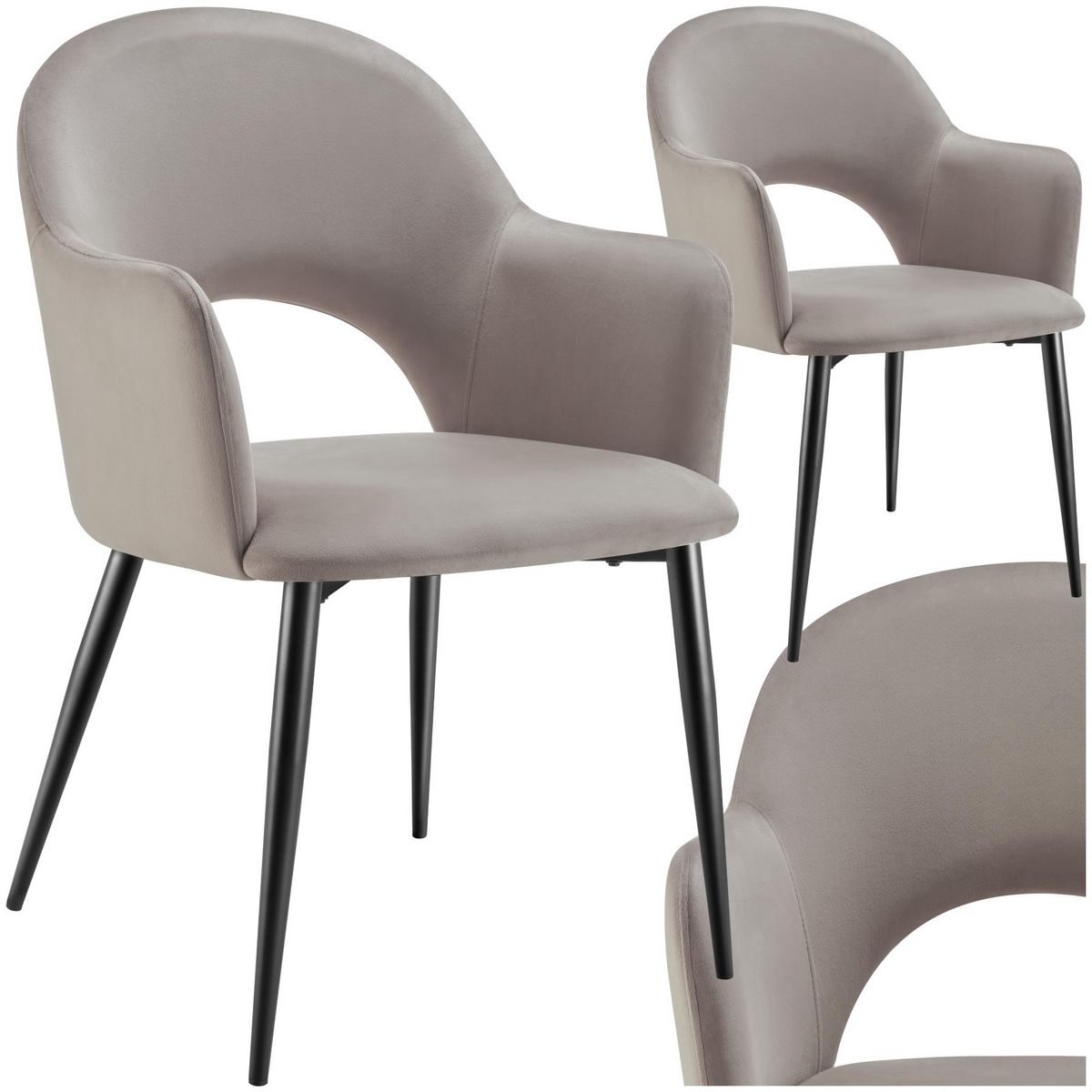 tectake Fauteuil en velours et rembourré taupe Lot de 2
