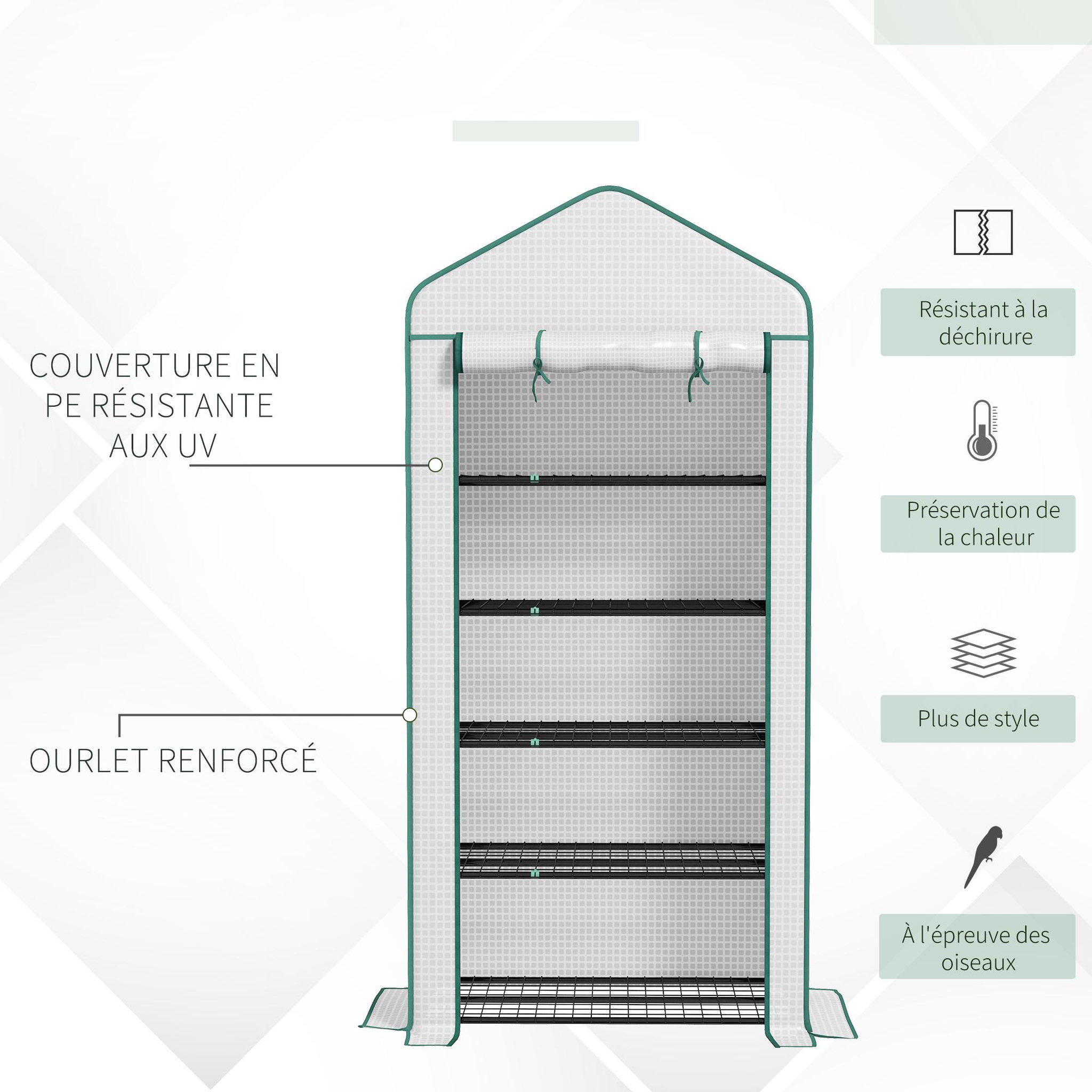 Voir la diapositive 6 : OUTSUNNY Serre de jardin balcon 5 niveaux porte acier PE blanc