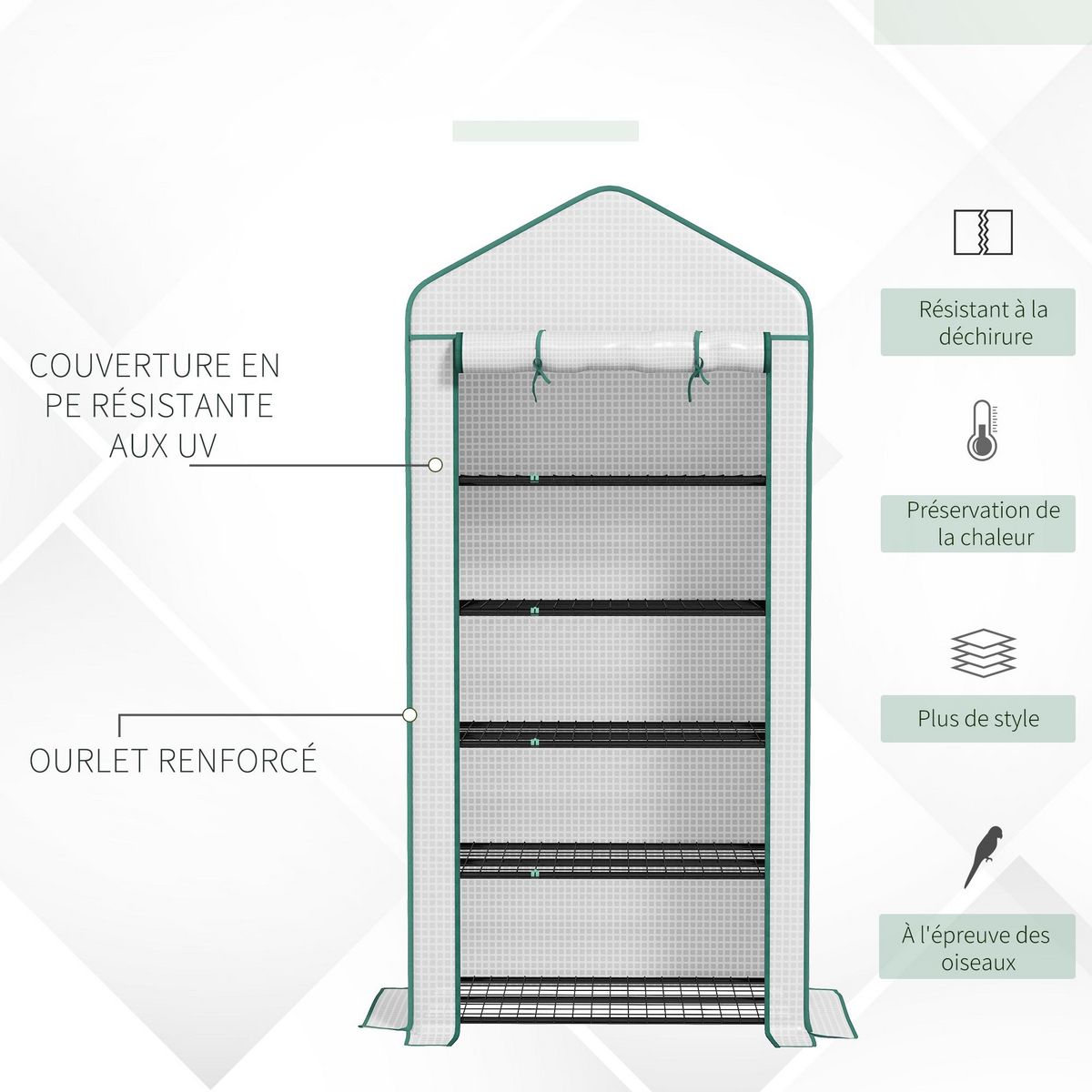 OUTSUNNY Serre de jardin balcon 5 niveaux porte acier PE blanc