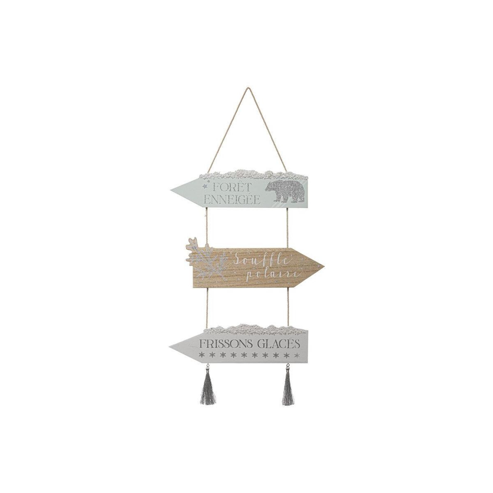 FEERIC LIGHT & CHRISTMAS Pancarte murale  polaire  30cm argent & naturel