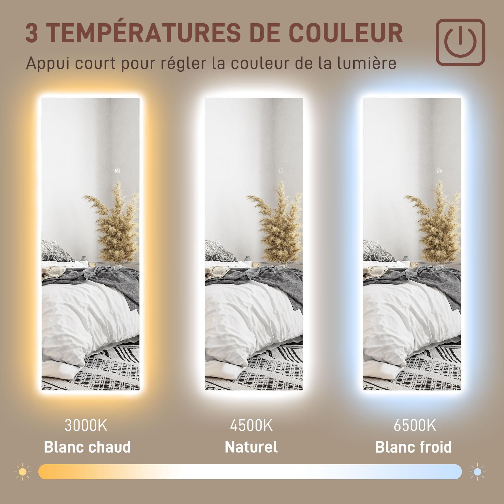 Voir la diapositive 6 : HOMCOM Miroir mural led pleine longueur dim. 40l x 120h cm - miroir led réglable tactile - verre trempé
