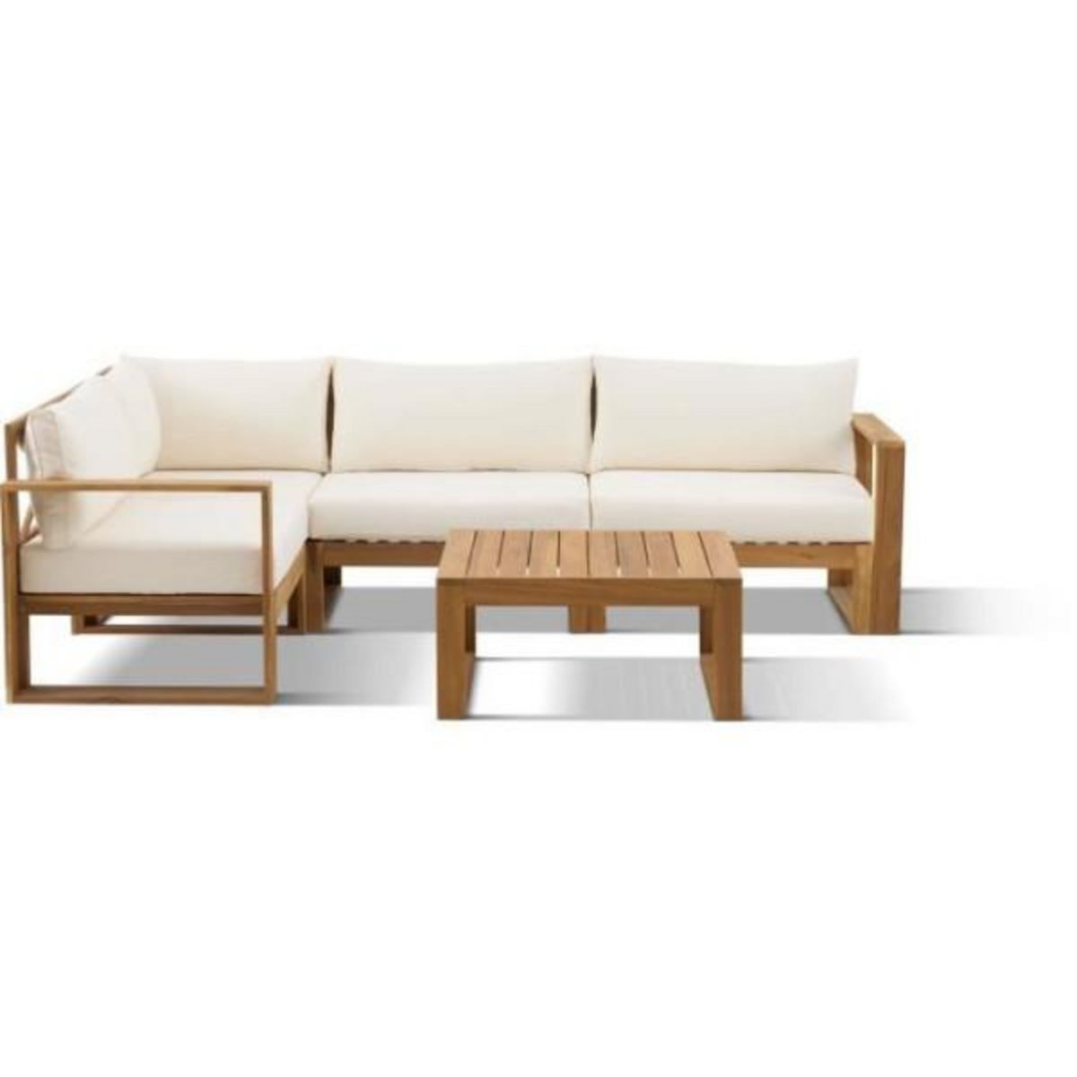 BOCARNEA Salon de jardin d'angle modulable - Bois d'acacia - 5 personnes - LEVATA - Beige