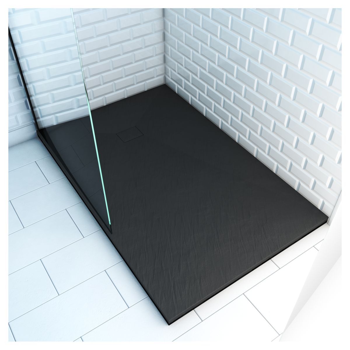 Aurlane Receveur pour douche à l'italienne extra plat aspect ardoise noire 80x120 cm - STONE 2