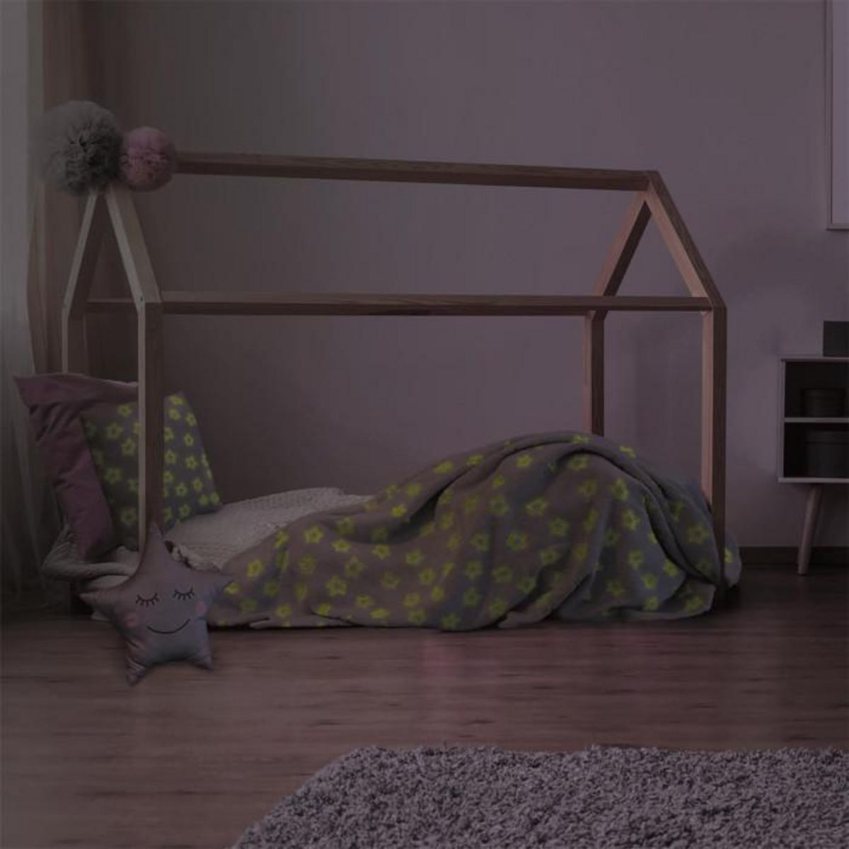 Paris Prix Plaid Phosphorescent Enfant  Étoiles  120x150cm Blanc