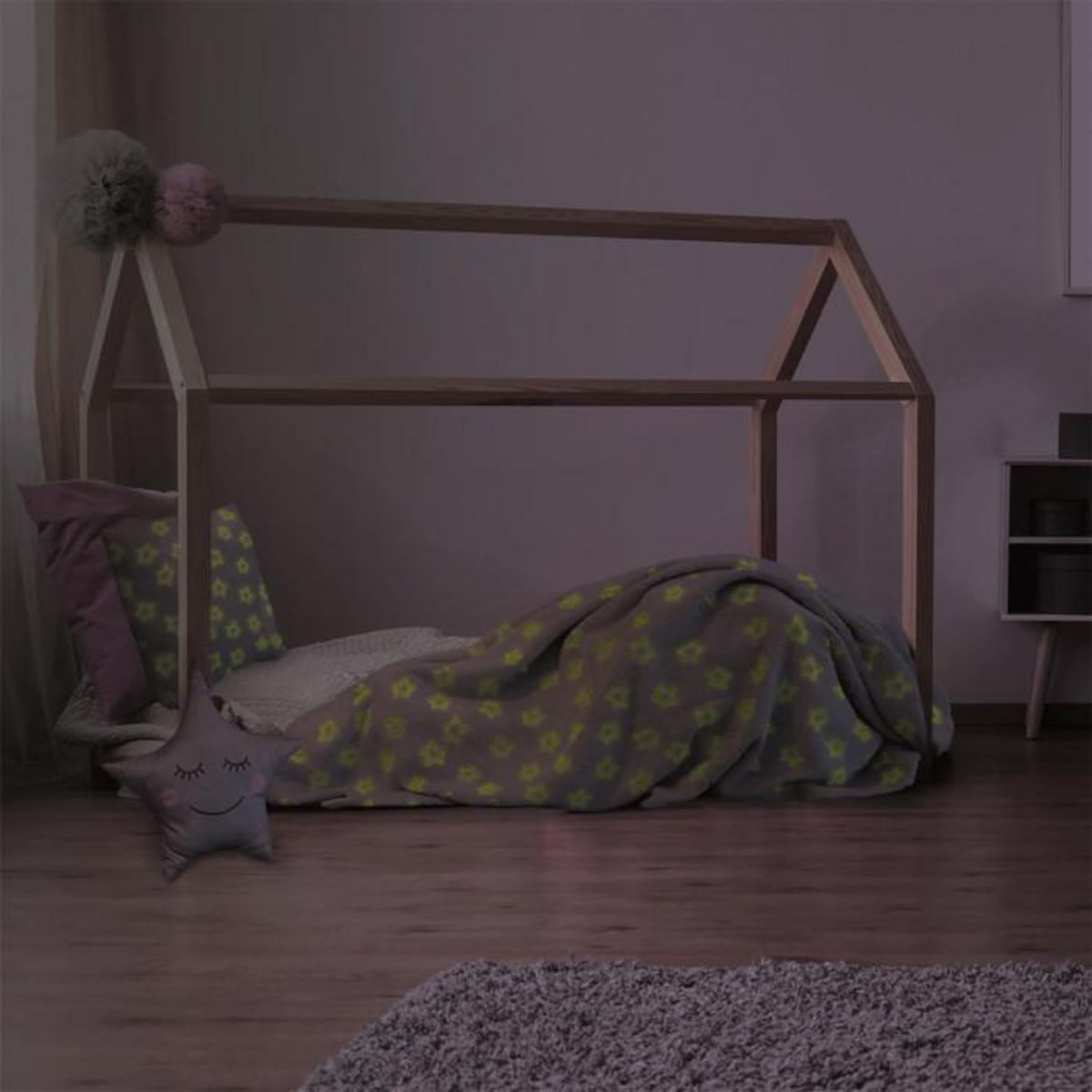 Paris Prix Plaid Phosphorescent Enfant  Étoiles  120x150cm Blanc