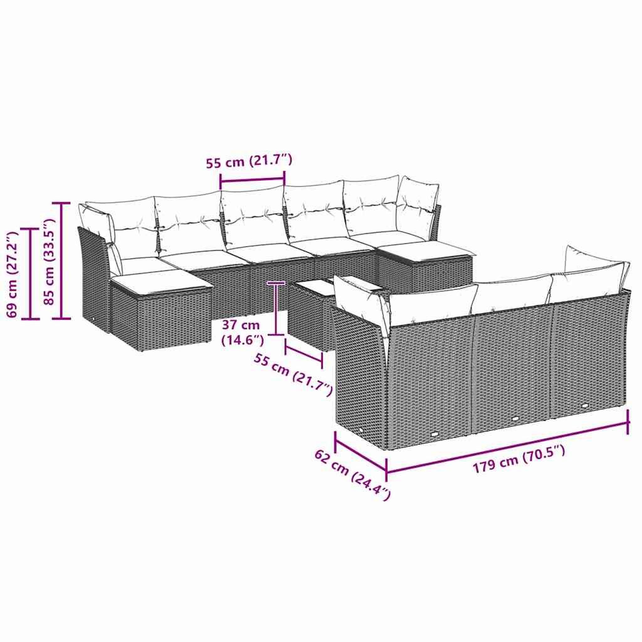 Voir la diapositive 4 : VIDAXL Salon de jardin 11 pcs avec coussins gris clair resine tressee