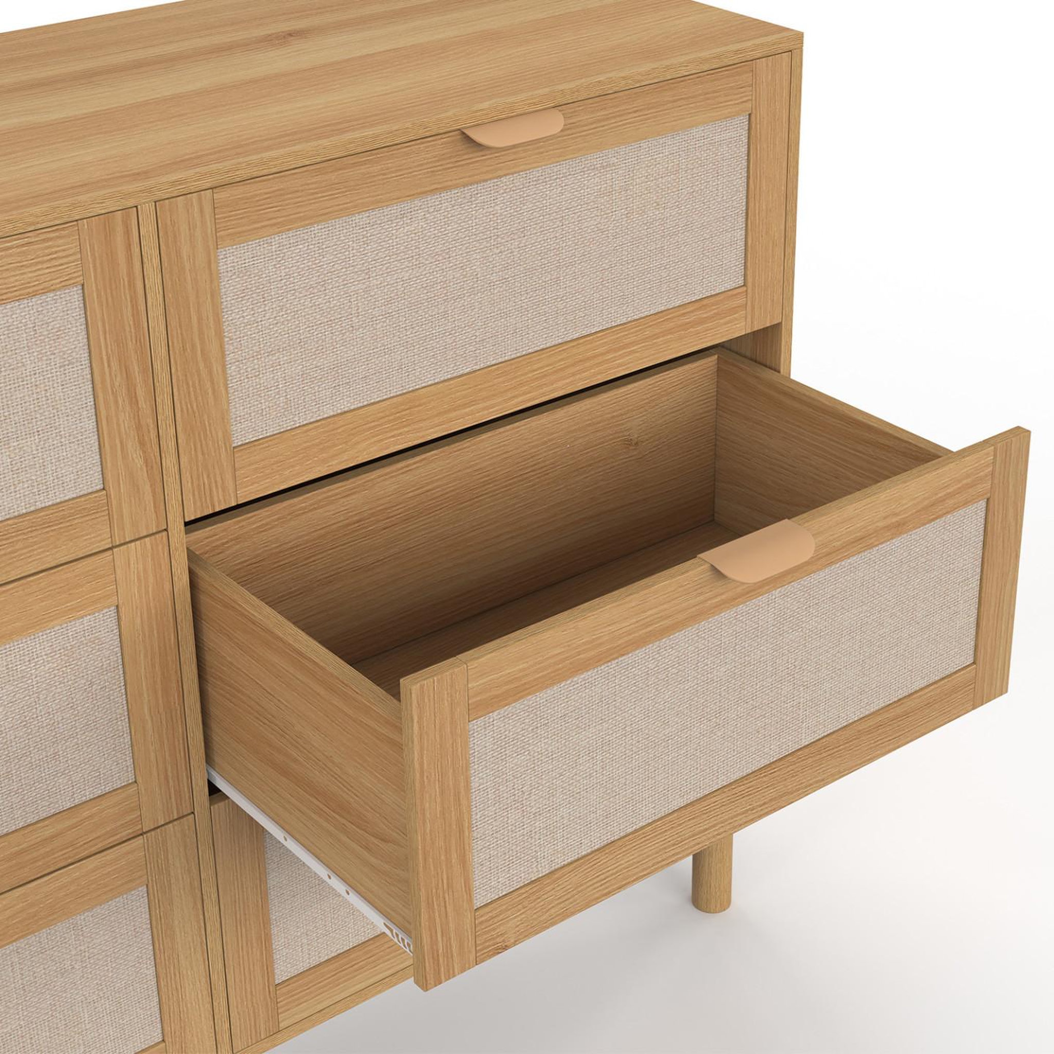 Voir la diapositive 6 : ID MARKET Commode 6 tiroirs robin 115 cm meuble de rangement bois et tissu effet lin