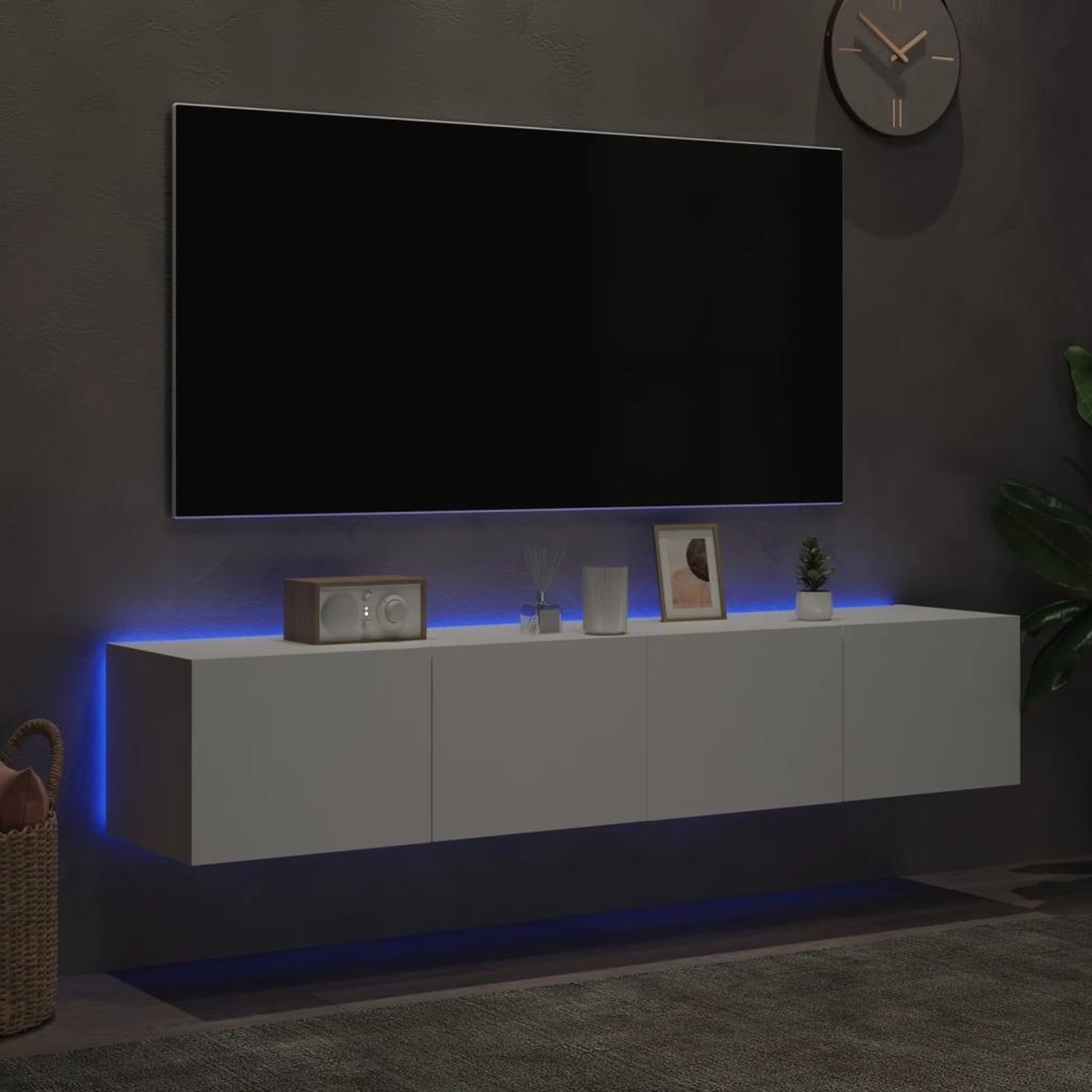 Voir la diapositive 3 : VIDAXL Meubles TV muraux avec lumieres LED 2 pcs blanc 80x35x31 cm