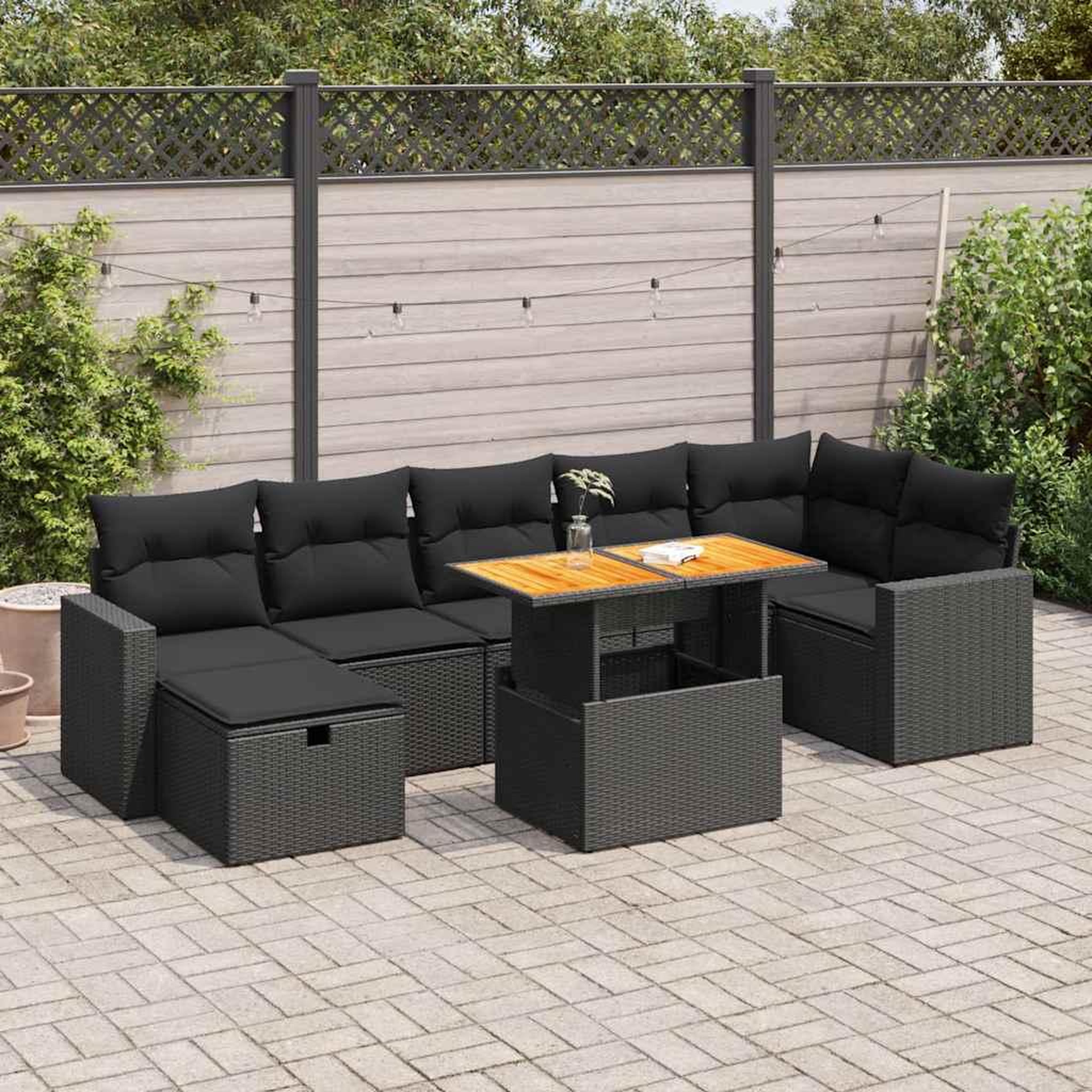 VIDAXL Salon de jardin 5 pcs avec coussins noir resine tressee acacia