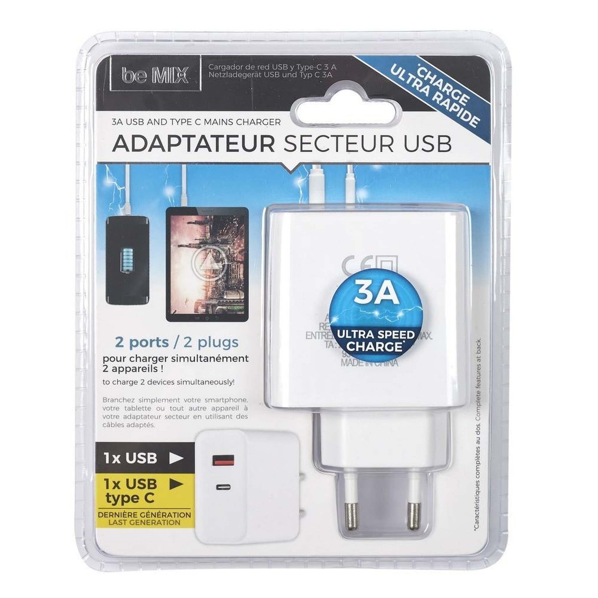 Voir la diapositive 2 : The Home Deco Factory Chargeur secteur USB + Type C