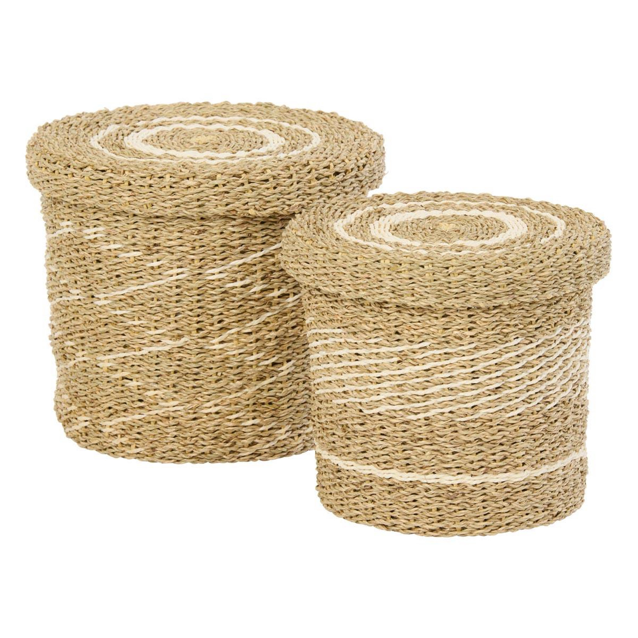 J-LINE Lot de 2 paniers de rangement  seann  32cm naturel & blanc