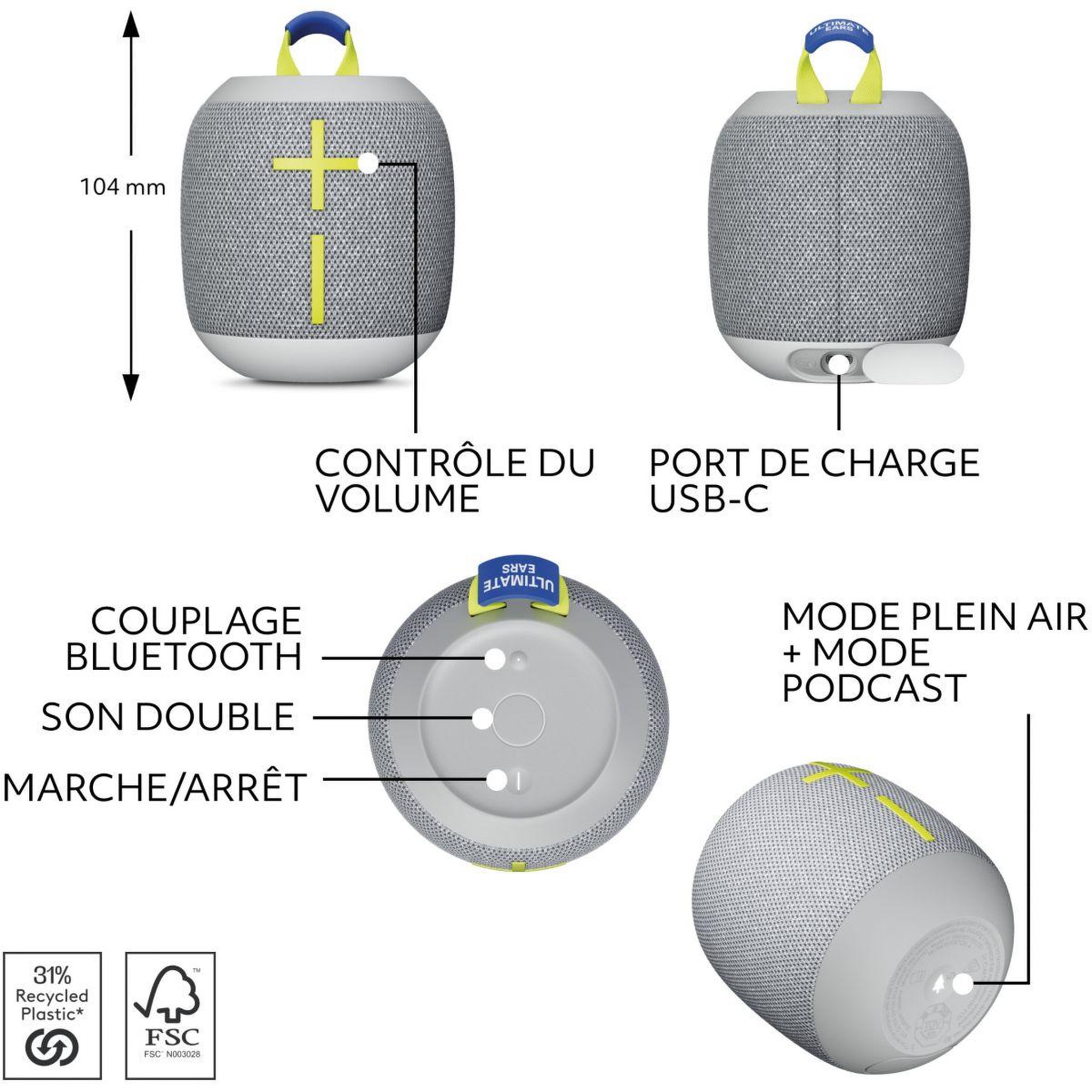 Voir la diapositive 5 : Ultimate ears Enceinte portable Wonderboom 4 blanc gris