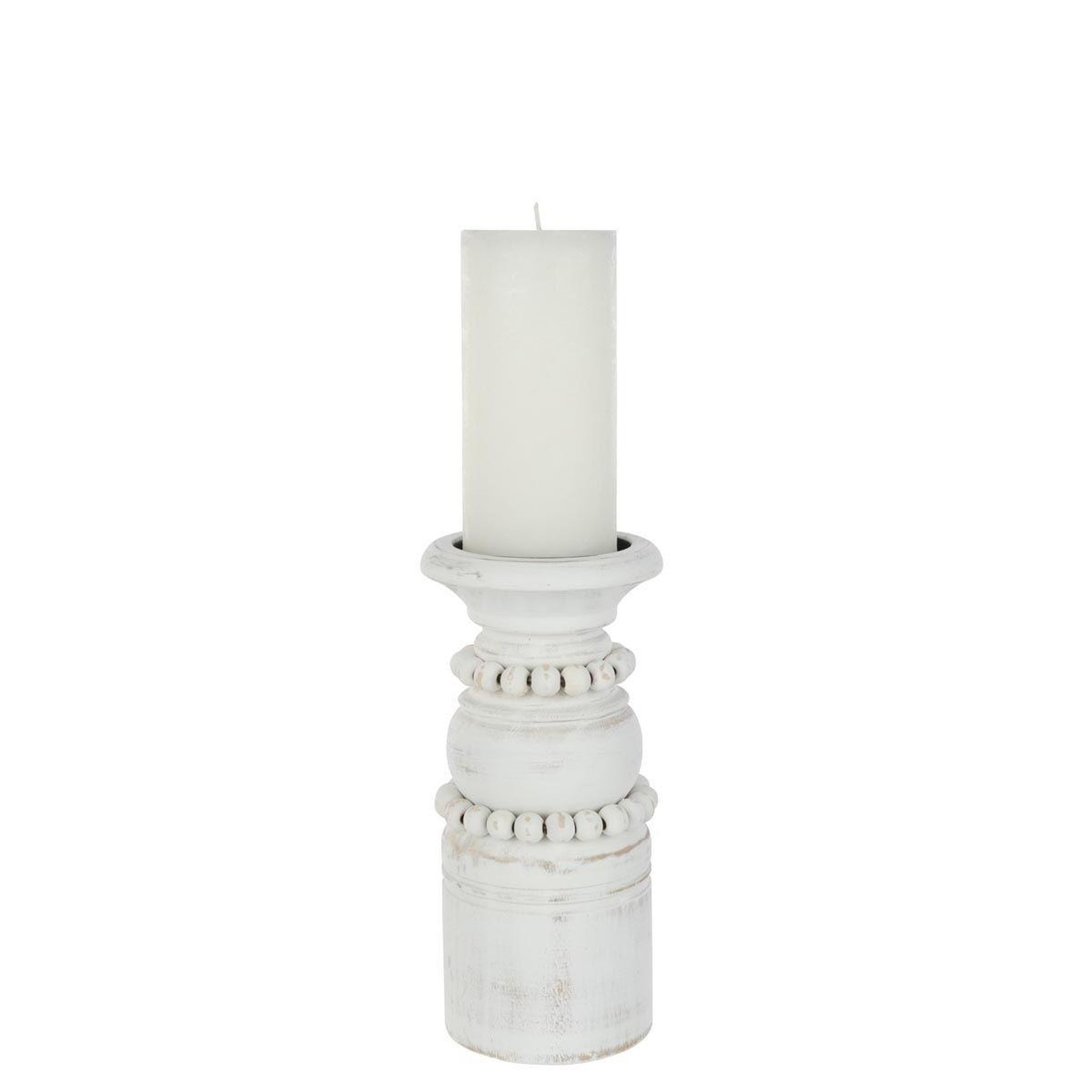 Voir la diapositive 3 : J-LINE Bougeoir déco en pin  pila  23cm blanc
